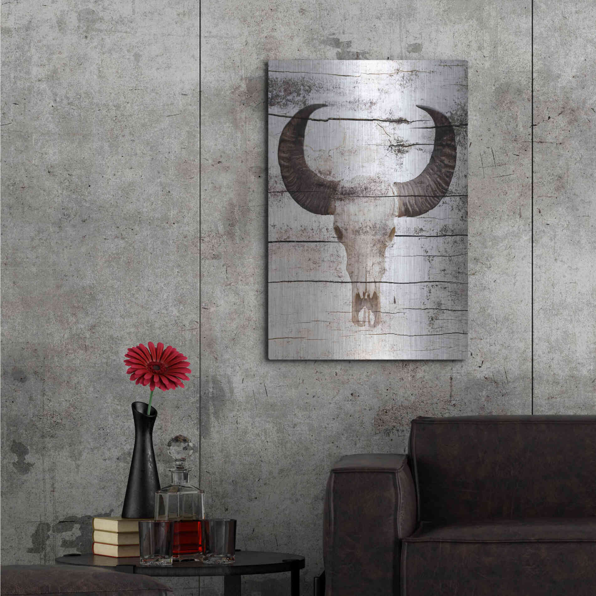 Luxe Metal Art 'Bullock Skull' by Irena Orlov, Metal Wall Art,24x36