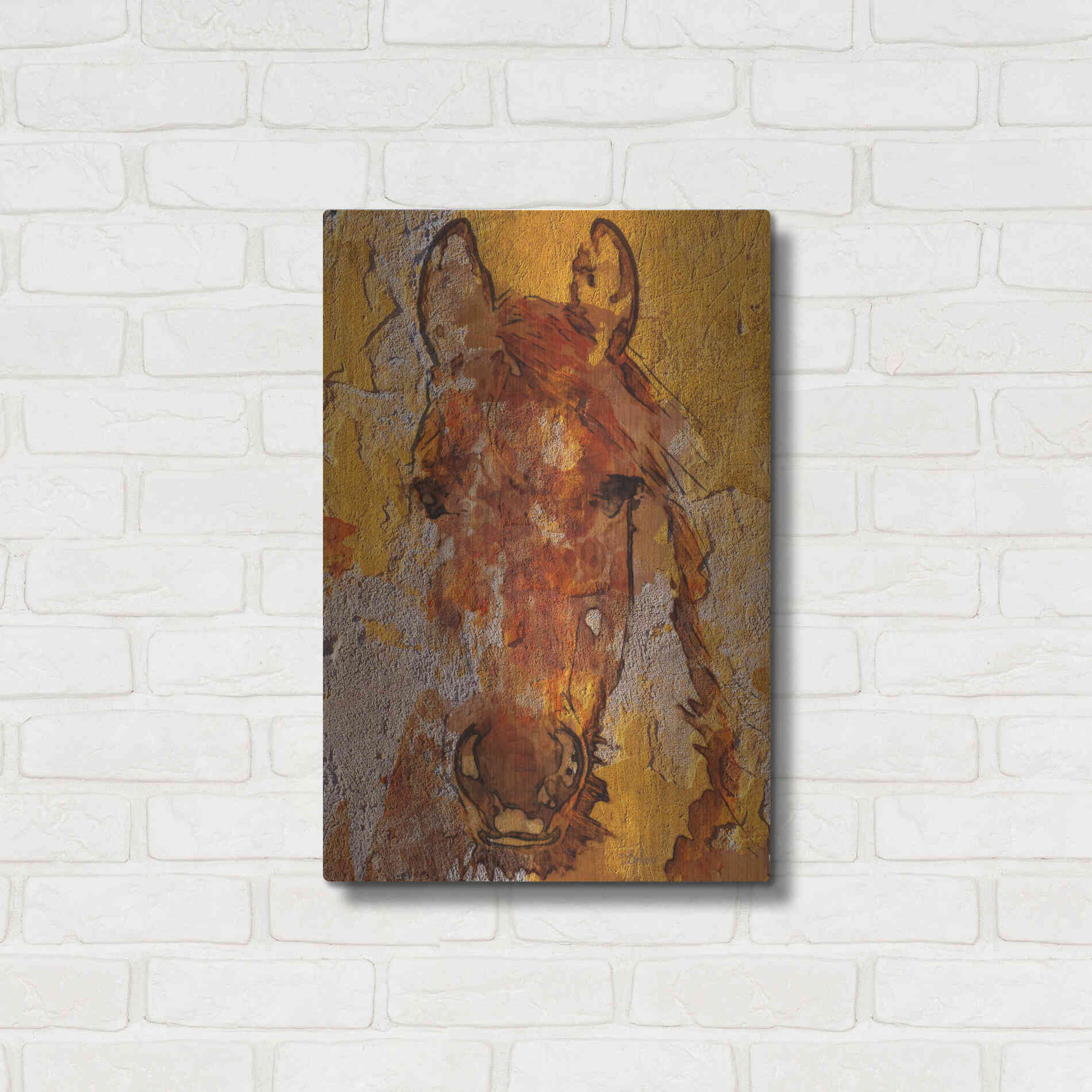 Luxe Metal Art 'Yellow Horse' by Irena Orlov, Metal Wall Art,16x24