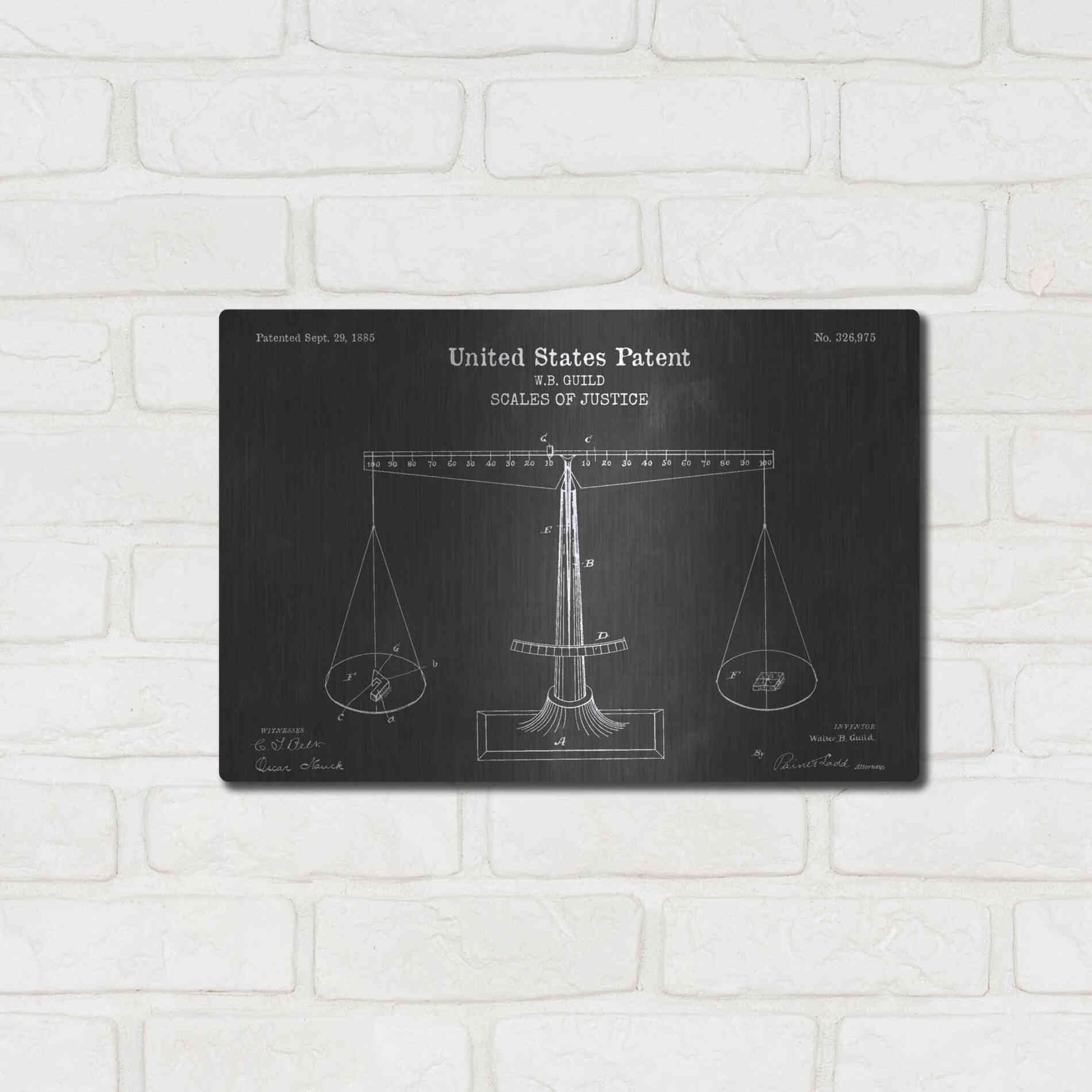 Luxe Metal Art 'Scales of Justice Blueprint Patent Chalkboard' Metal Wall Art,16x12