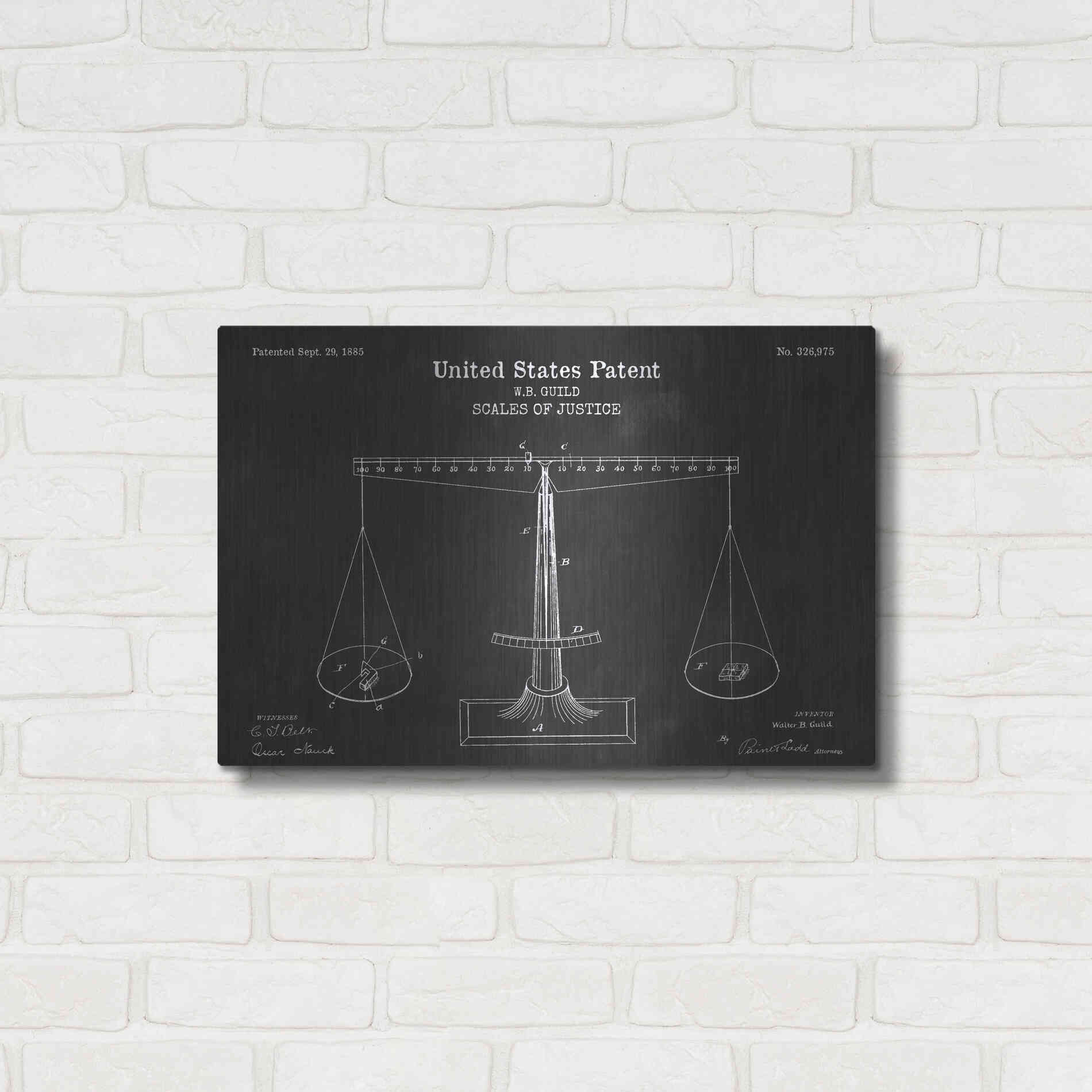Luxe Metal Art 'Scales of Justice Blueprint Patent Chalkboard' Metal Wall Art,24x16