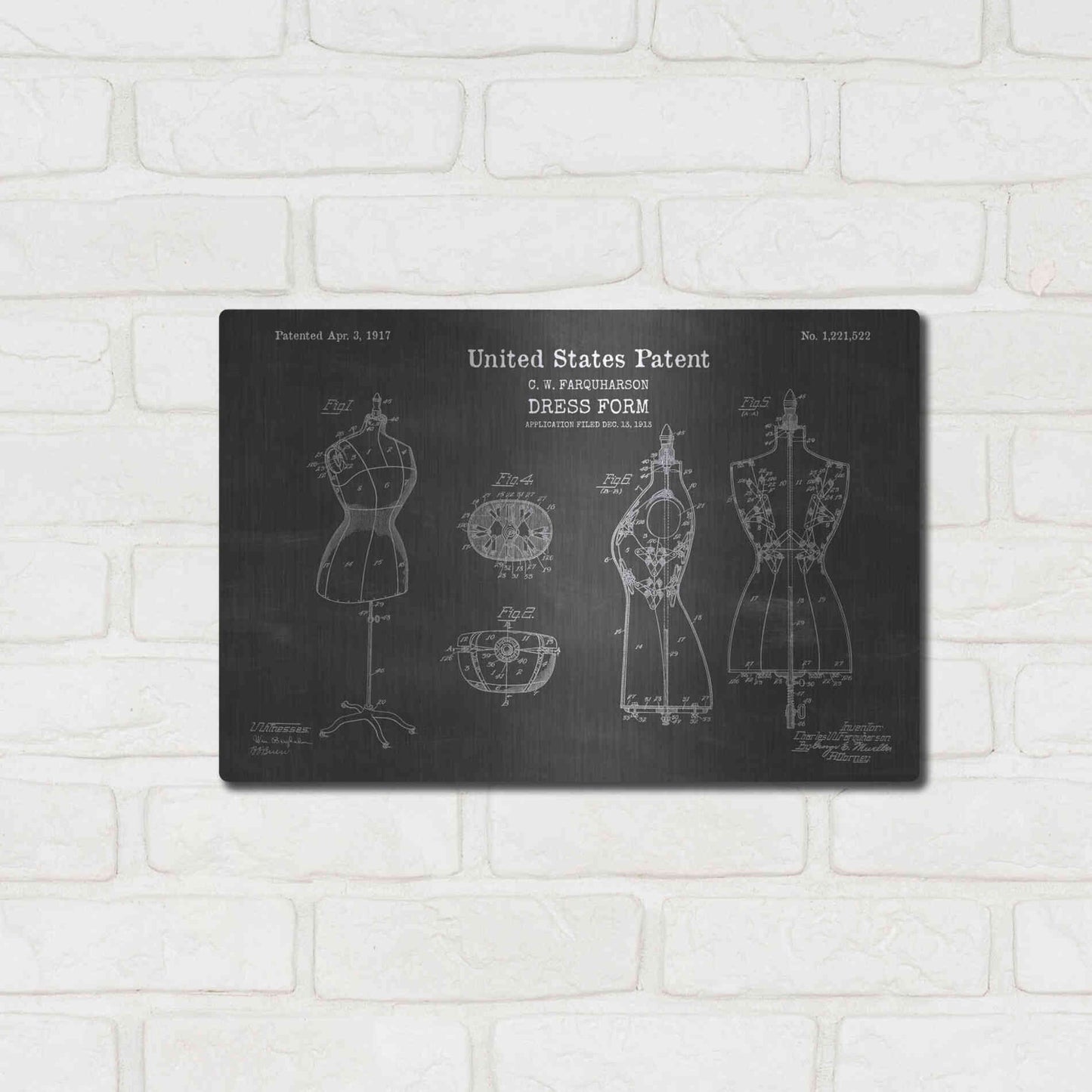 Luxe Metal Art 'Dress Form Blueprint Patent Chalkboard' Metal Wall Art,16x12