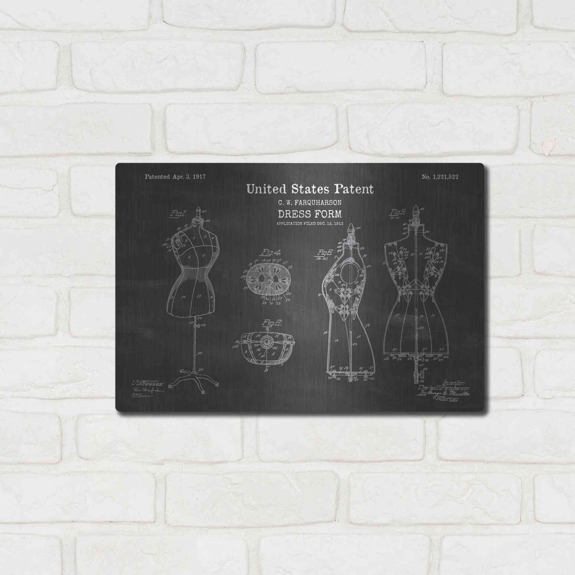 Luxe Metal Art 'Dress Form Blueprint Patent Chalkboard' Metal Wall Art,16x12