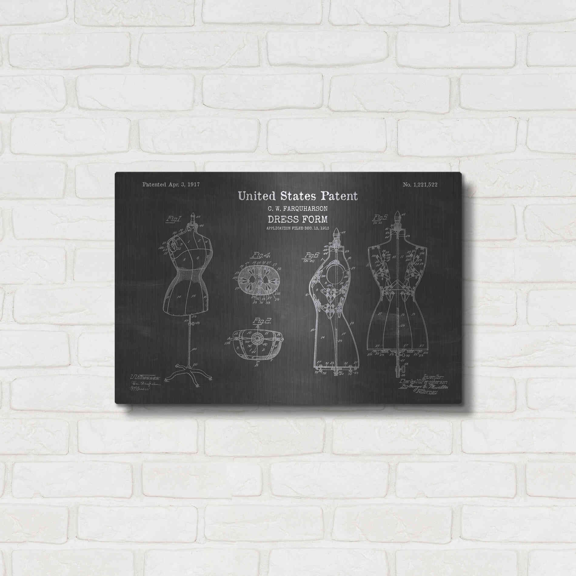 Luxe Metal Art 'Dress Form Blueprint Patent Chalkboard' Metal Wall Art,24x16