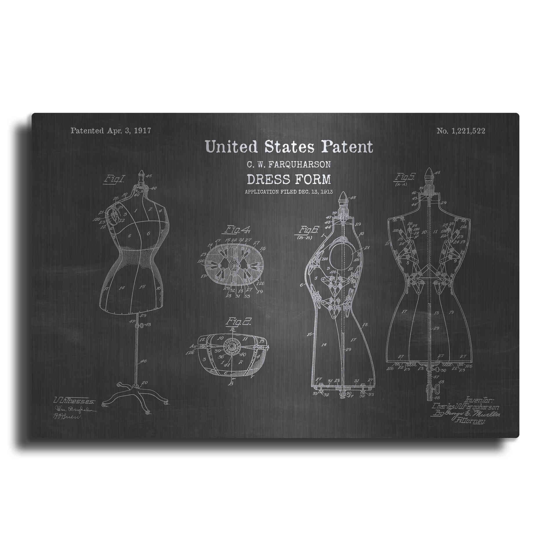 Luxe Metal Art 'Dress Form Blueprint Patent Chalkboard' Metal Wall Art