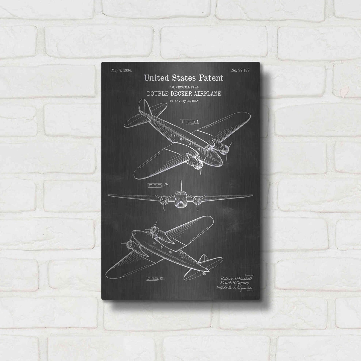Luxe Metal Art 'Double Decker Airplane Blueprint Patent Chalkboard' Metal Wall Art,12x16