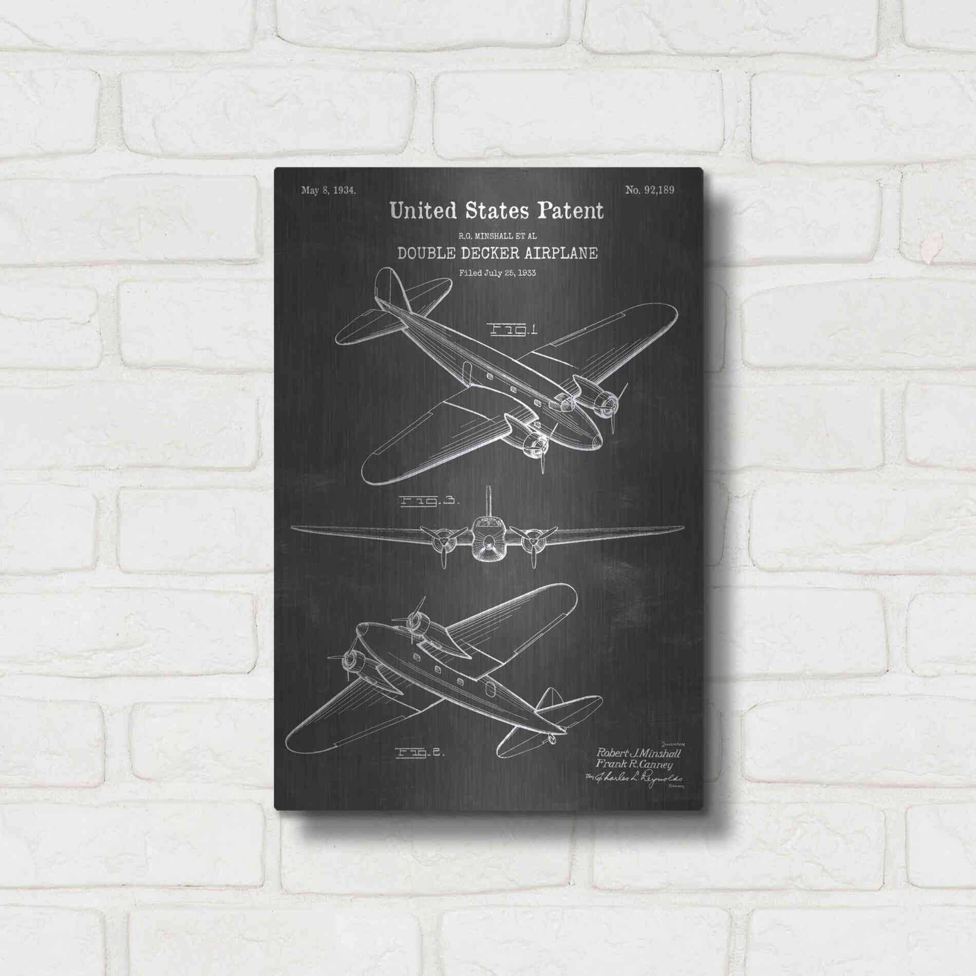 Luxe Metal Art 'Double Decker Airplane Blueprint Patent Chalkboard' Metal Wall Art,12x16