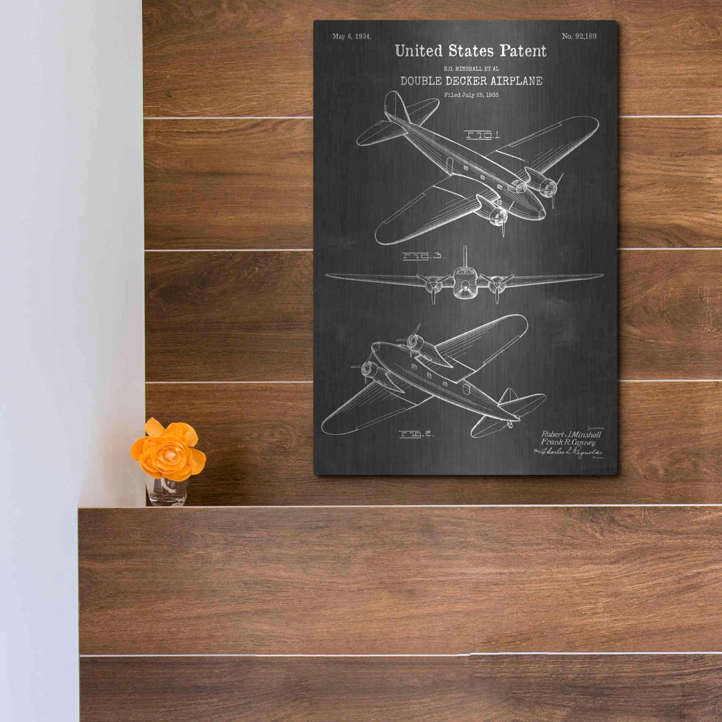 Luxe Metal Art 'Double Decker Airplane Blueprint Patent Chalkboard' Metal Wall Art,12x16