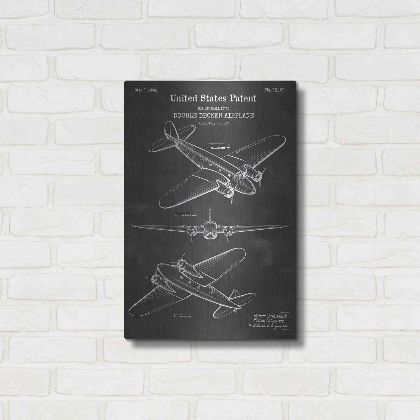 Luxe Metal Art 'Double Decker Airplane Blueprint Patent Chalkboard' Metal Wall Art,16x24
