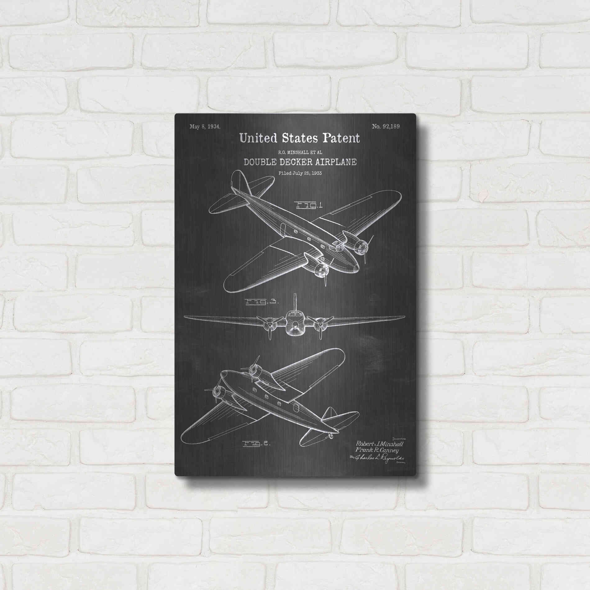 Luxe Metal Art 'Double Decker Airplane Blueprint Patent Chalkboard' Metal Wall Art,16x24