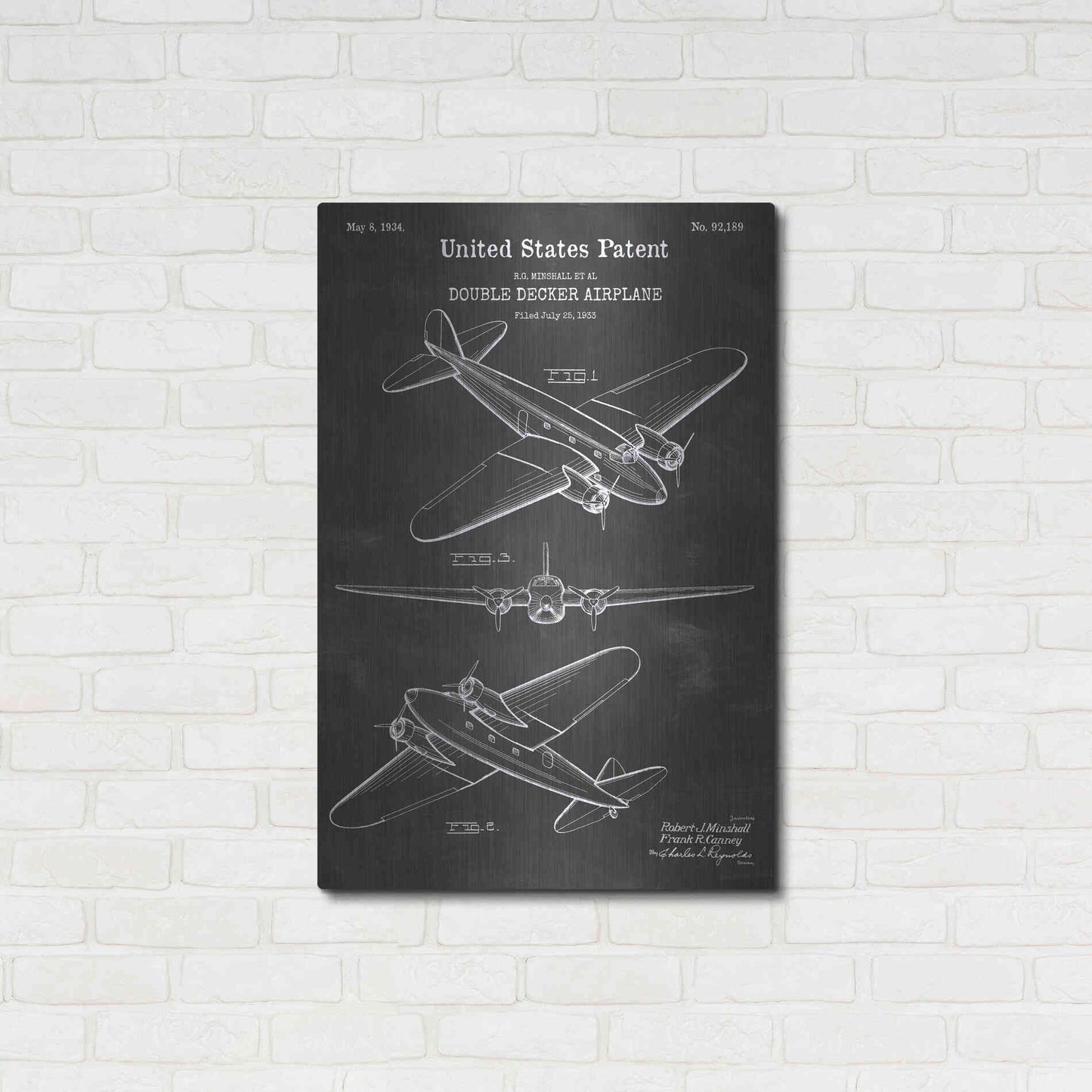 Luxe Metal Art 'Double Decker Airplane Blueprint Patent Chalkboard' Metal Wall Art,24x36
