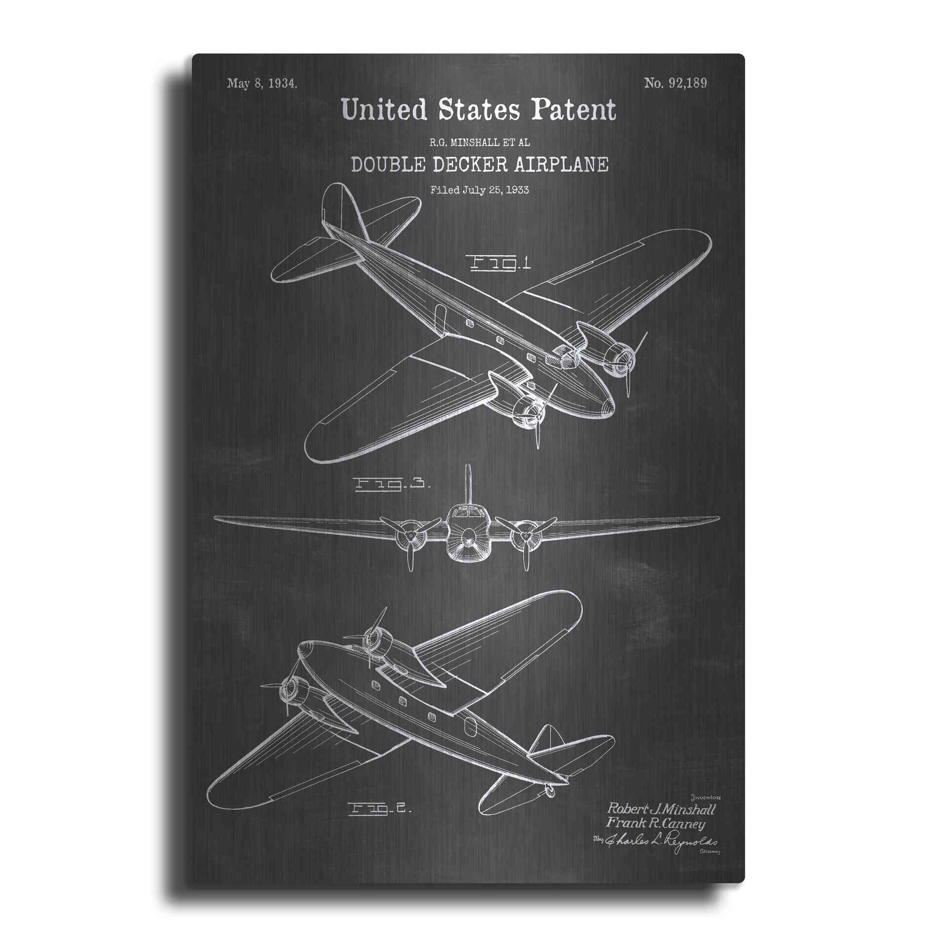 Luxe Metal Art 'Double Decker Airplane Blueprint Patent Chalkboard' Metal Wall Art
