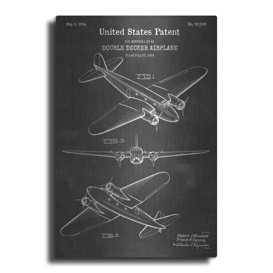 Luxe Metal Art 'Double Decker Airplane Blueprint Patent Chalkboard' Metal Wall Art