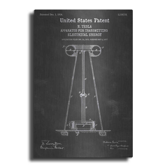 Luxe Metal Art 'Tesla Apparatus for Transmitting Electrical Energy Blueprint Patent Chalkboard' Metal Wall Art