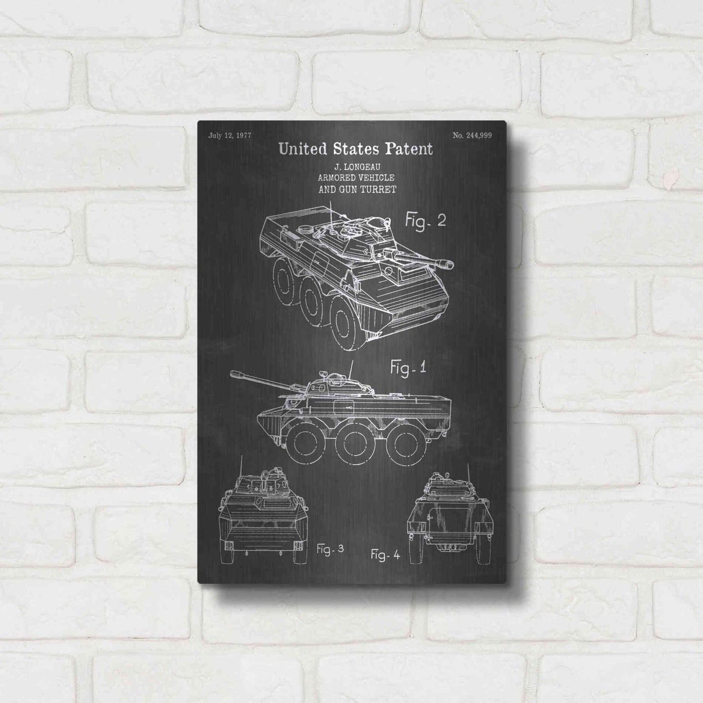 Luxe Metal Art 'Armored Vehicle Blueprint Patent Chalkboard' Metal Wall Art,12x16
