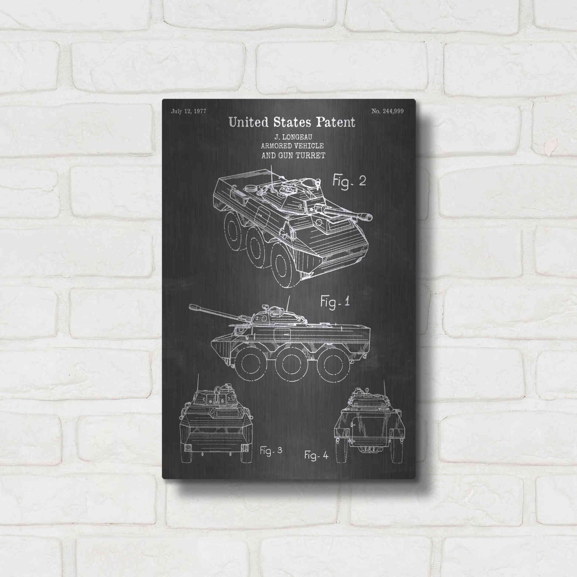 Luxe Metal Art 'Armored Vehicle Blueprint Patent Chalkboard' Metal Wall Art,12x16