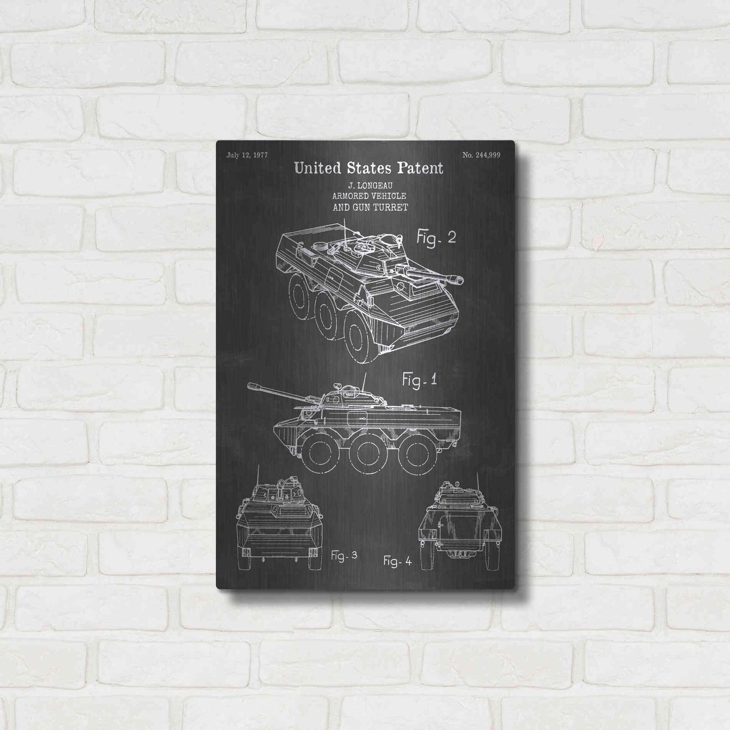 Luxe Metal Art 'Armored Vehicle Blueprint Patent Chalkboard' Metal Wall Art,16x24
