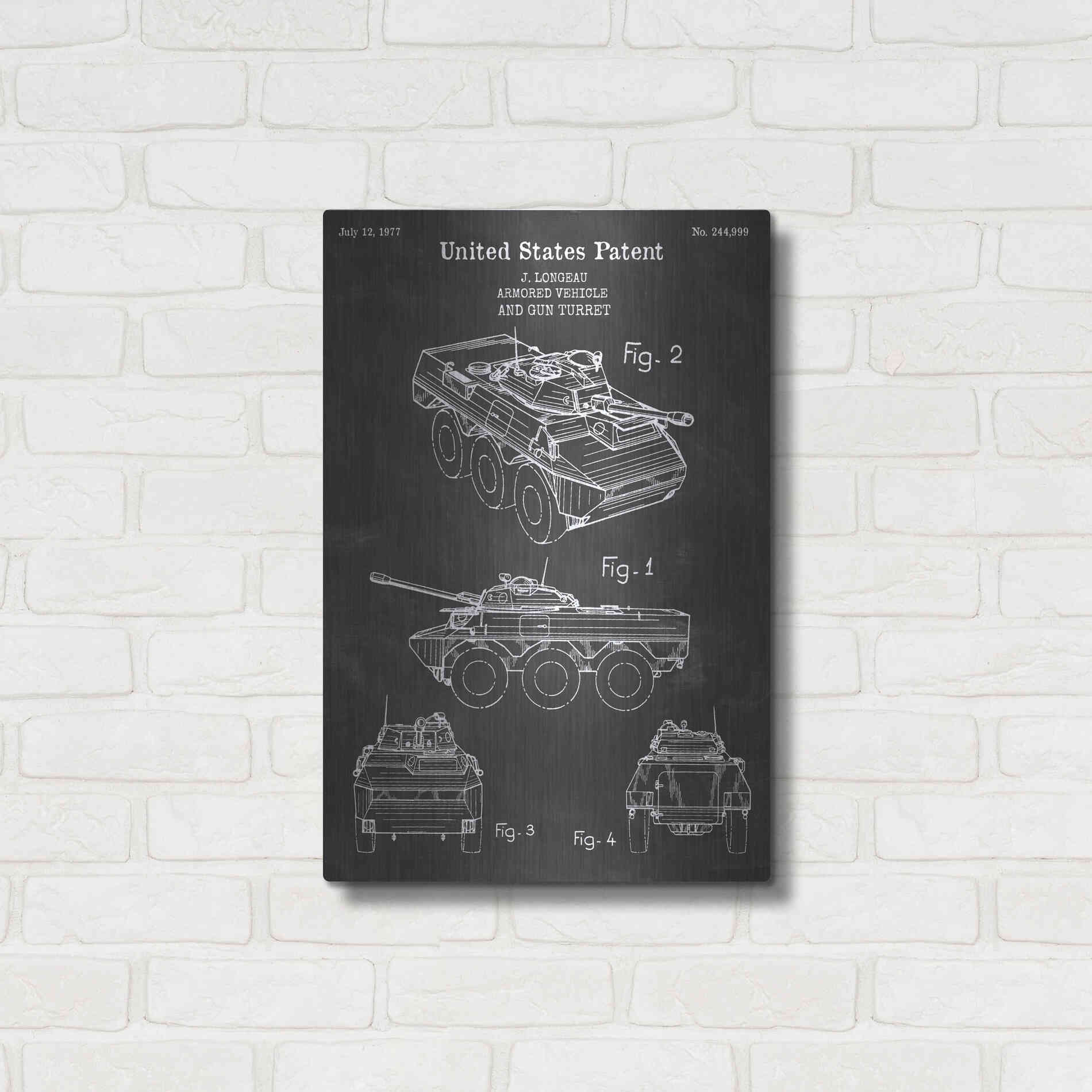 Luxe Metal Art 'Armored Vehicle Blueprint Patent Chalkboard' Metal Wall Art,16x24