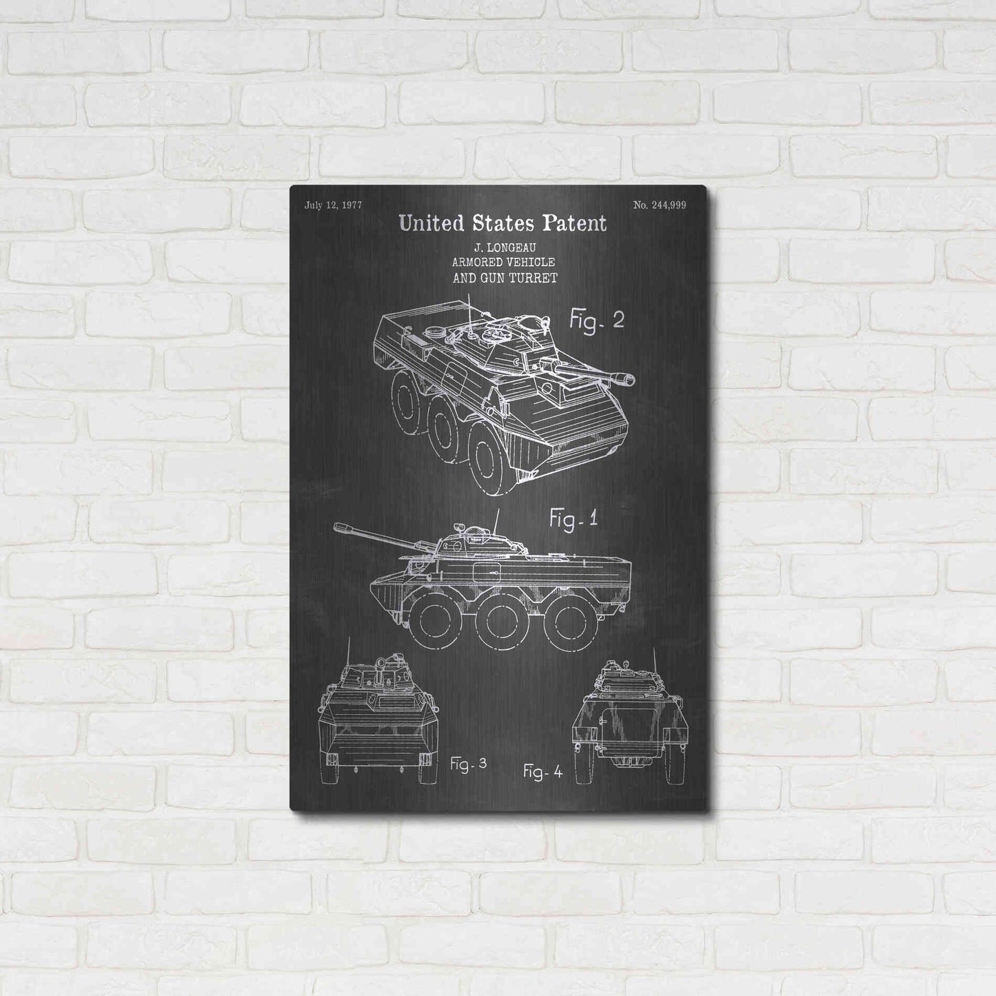 Luxe Metal Art 'Armored Vehicle Blueprint Patent Chalkboard' Metal Wall Art,24x36