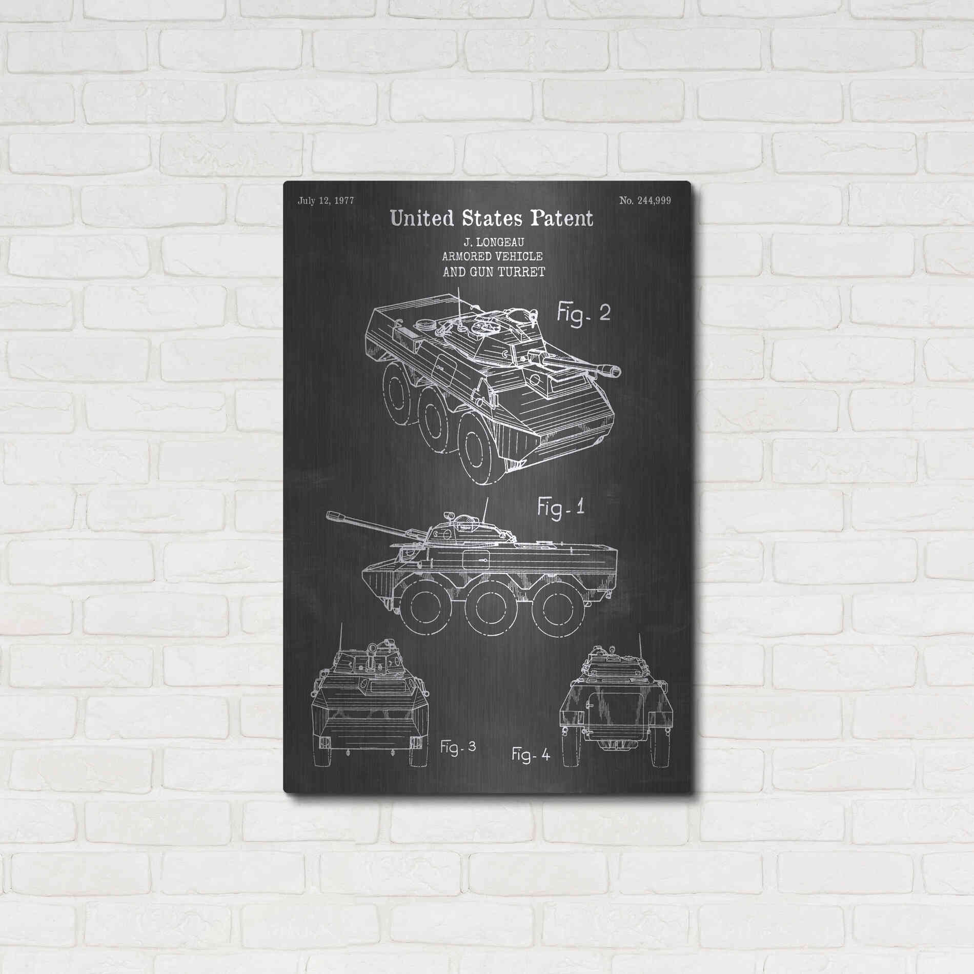 Luxe Metal Art 'Armored Vehicle Blueprint Patent Chalkboard' Metal Wall Art,24x36