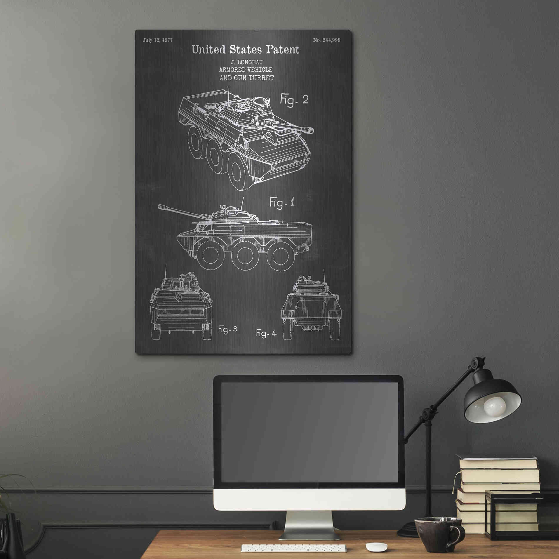 Luxe Metal Art 'Armored Vehicle Blueprint Patent Chalkboard' Metal Wall Art,24x36