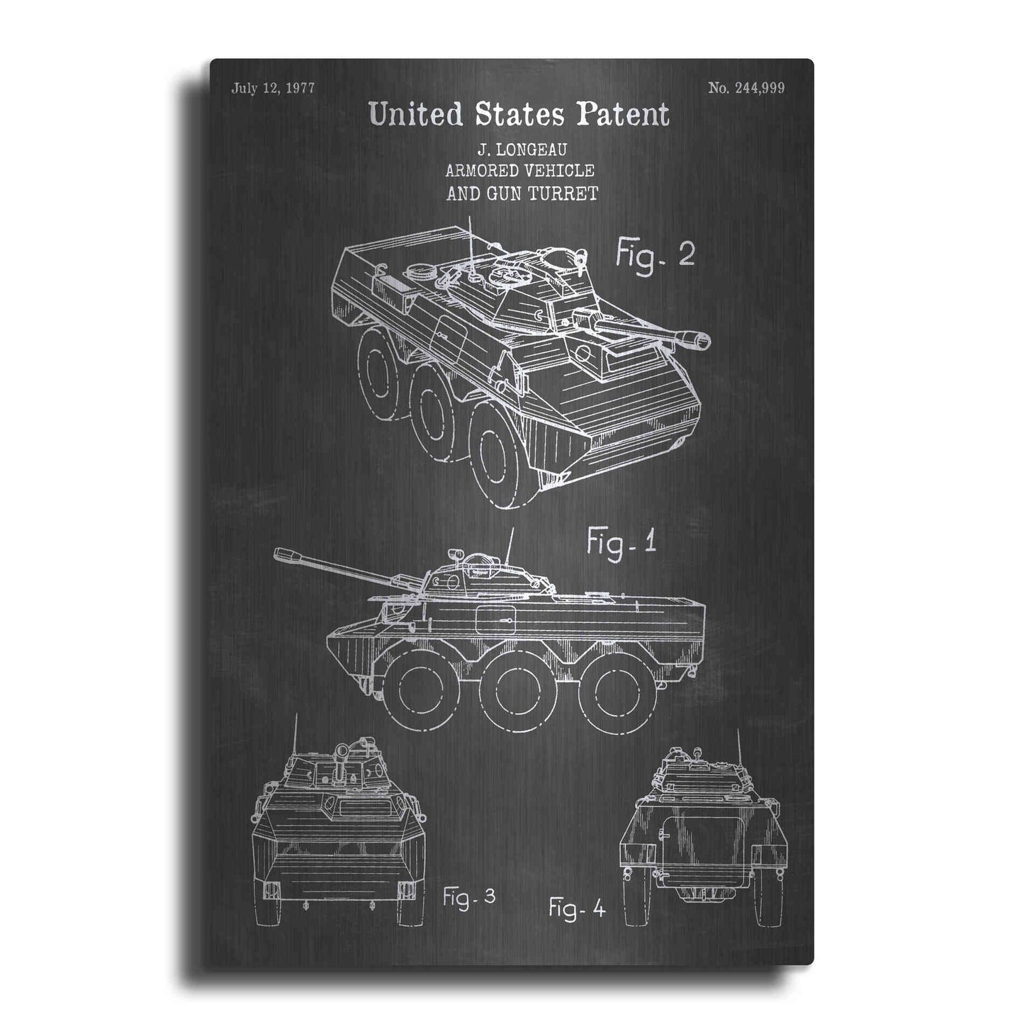 Luxe Metal Art 'Armored Vehicle Blueprint Patent Chalkboard' Metal Wall Art
