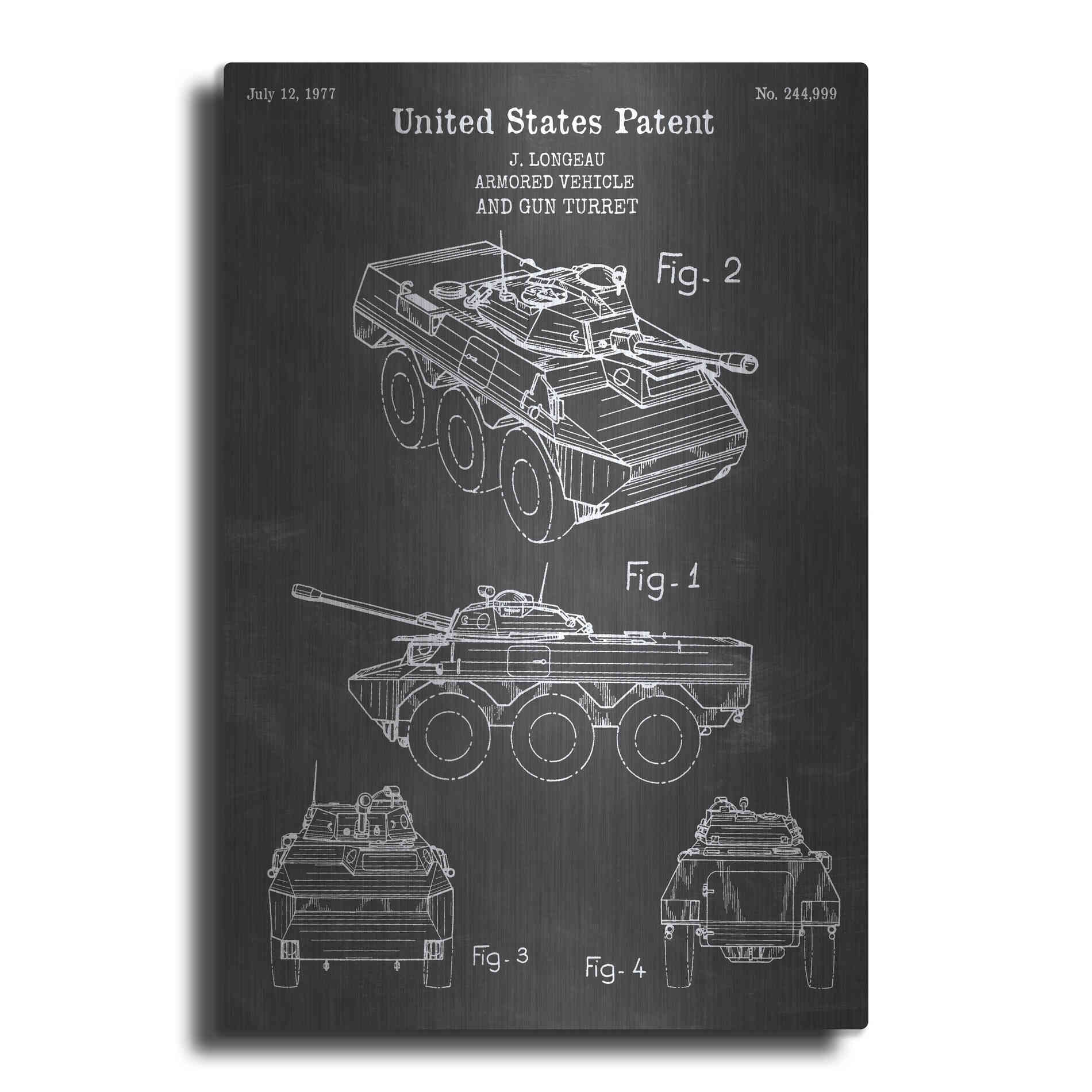 Luxe Metal Art 'Armored Vehicle Blueprint Patent Chalkboard' Metal Wall Art
