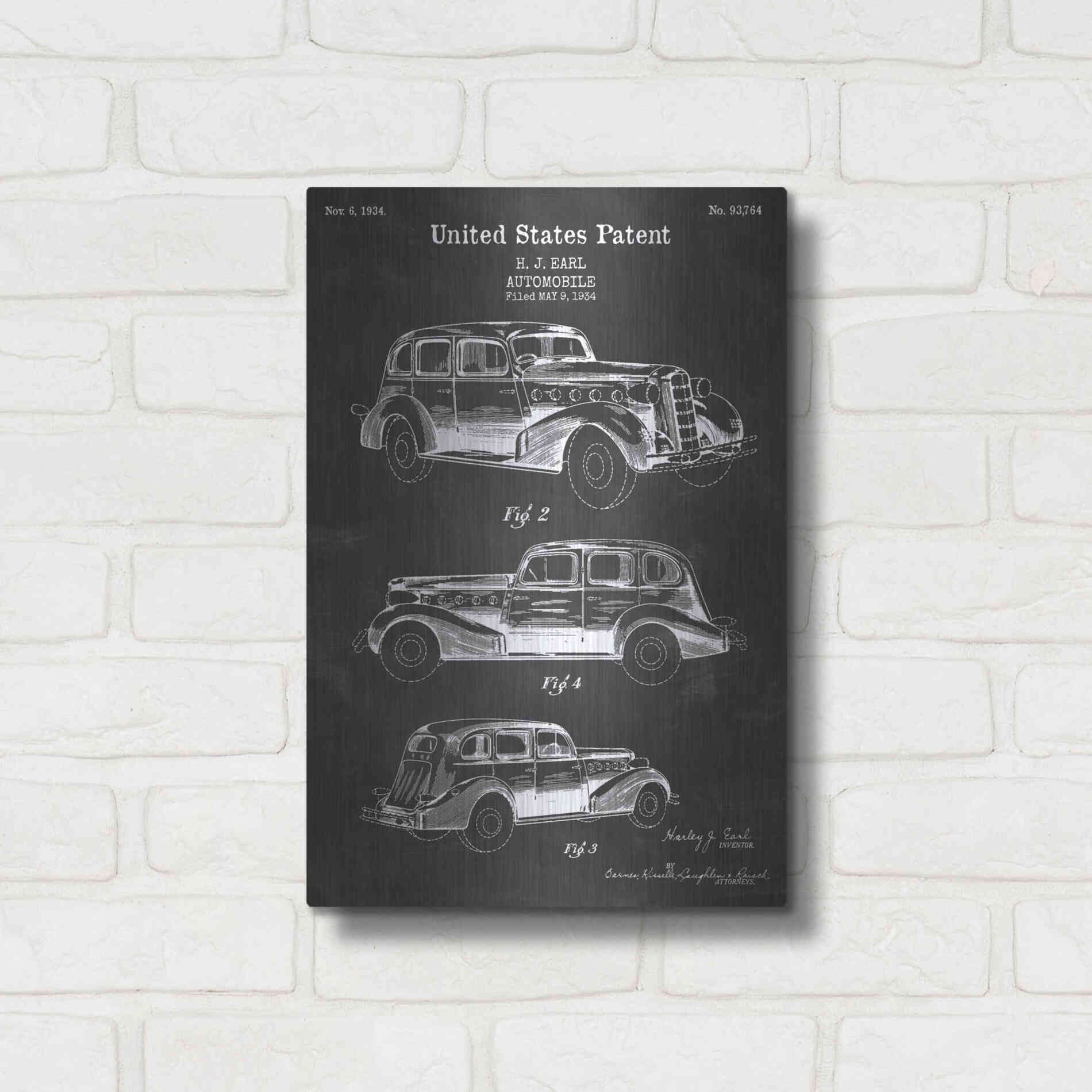 Luxe Metal Art 'Luxury Automobile Blueprint Patent Chalkboard' Metal Wall Art,12x16