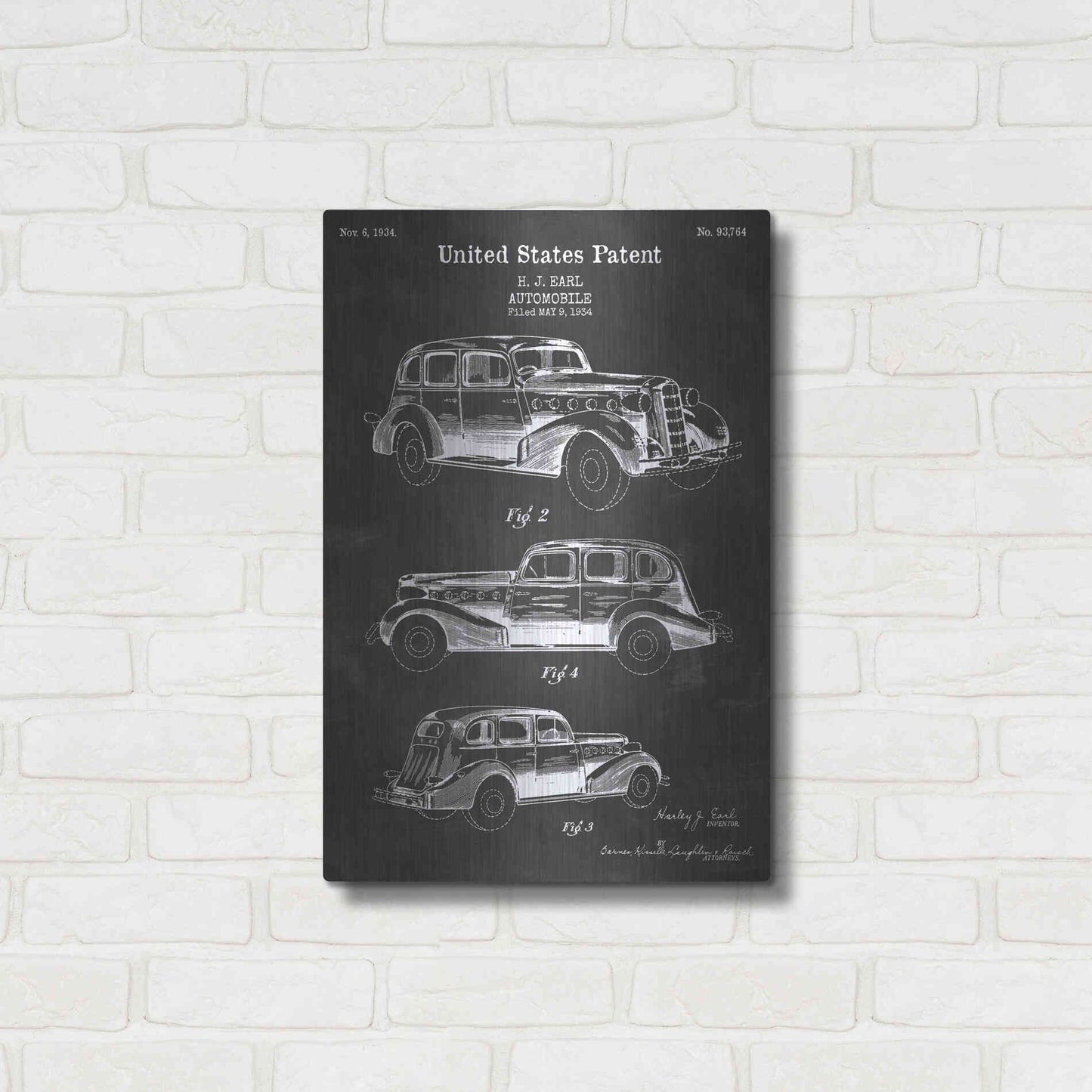 Luxe Metal Art 'Luxury Automobile Blueprint Patent Chalkboard' Metal Wall Art,16x24