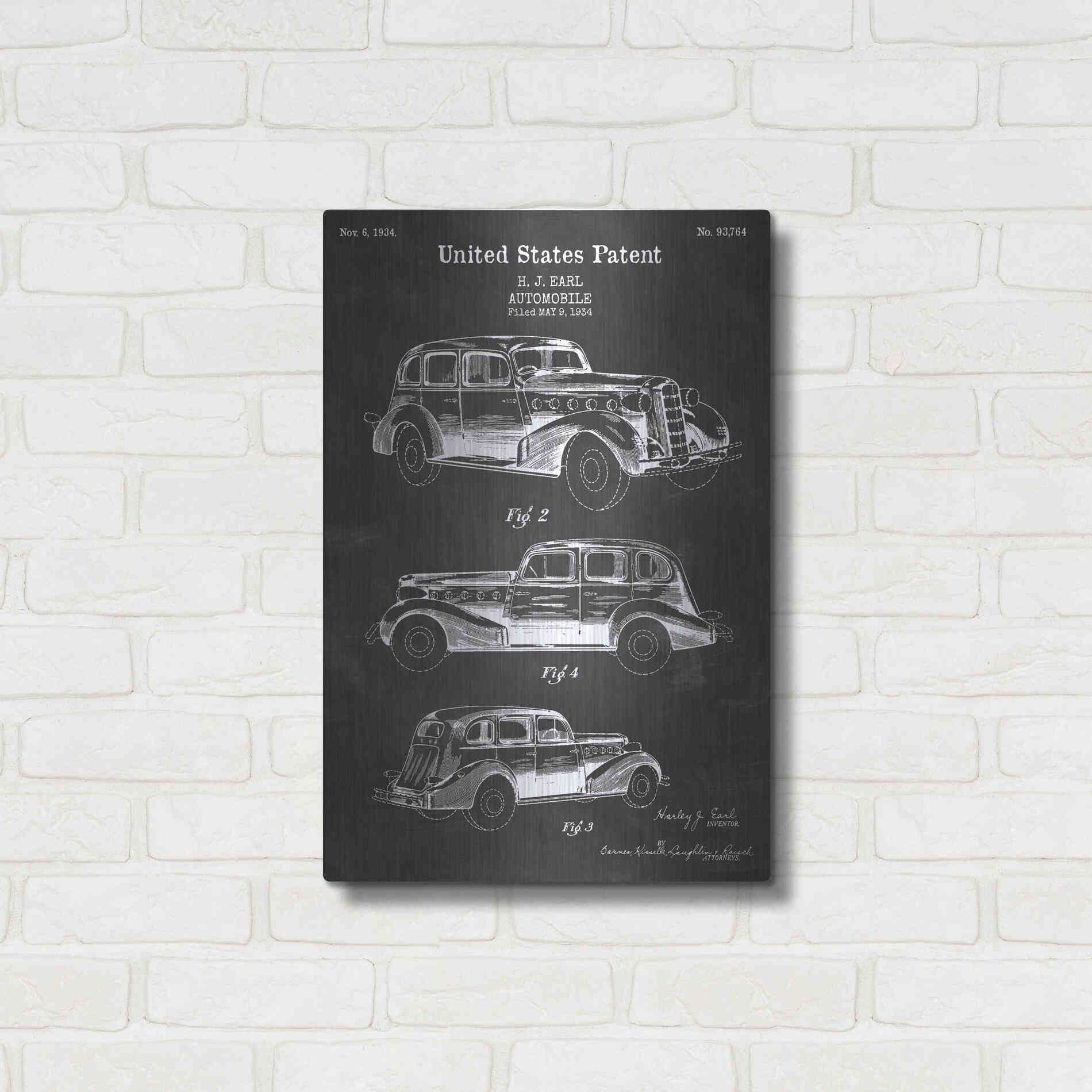 Luxe Metal Art 'Luxury Automobile Blueprint Patent Chalkboard' Metal Wall Art,16x24