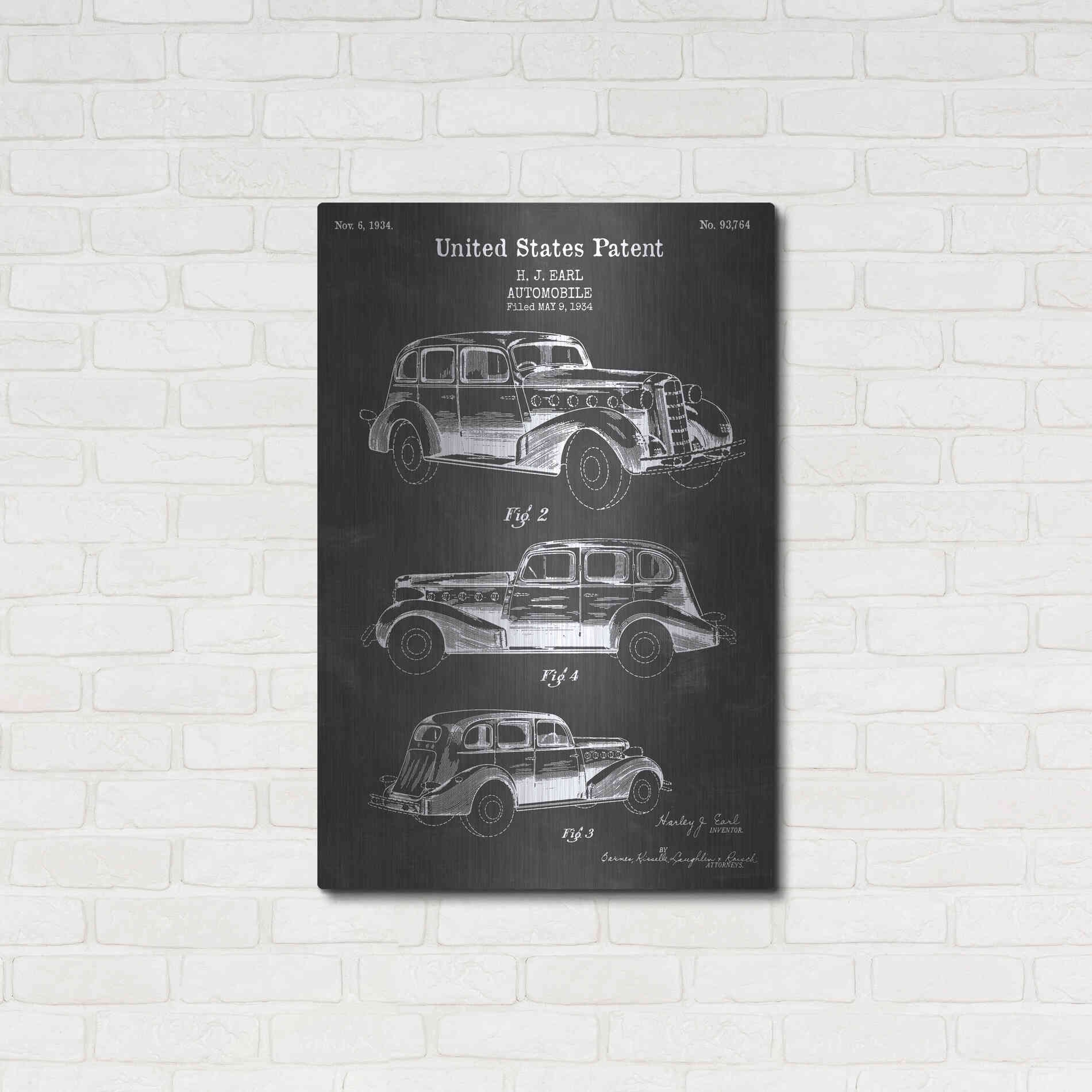 Luxe Metal Art 'Luxury Automobile Blueprint Patent Chalkboard' Metal Wall Art,24x36