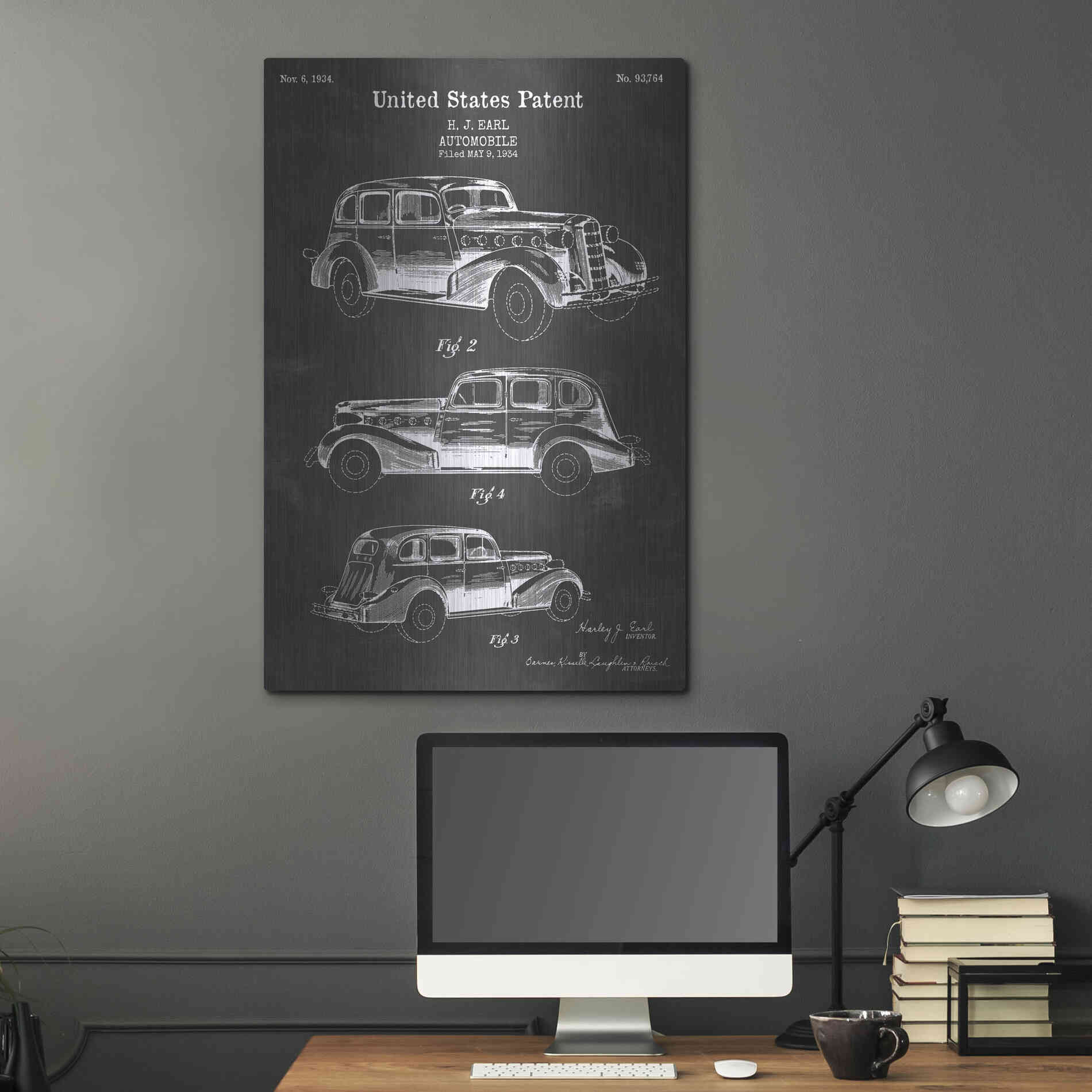 Luxe Metal Art 'Luxury Automobile Blueprint Patent Chalkboard' Metal Wall Art,24x36