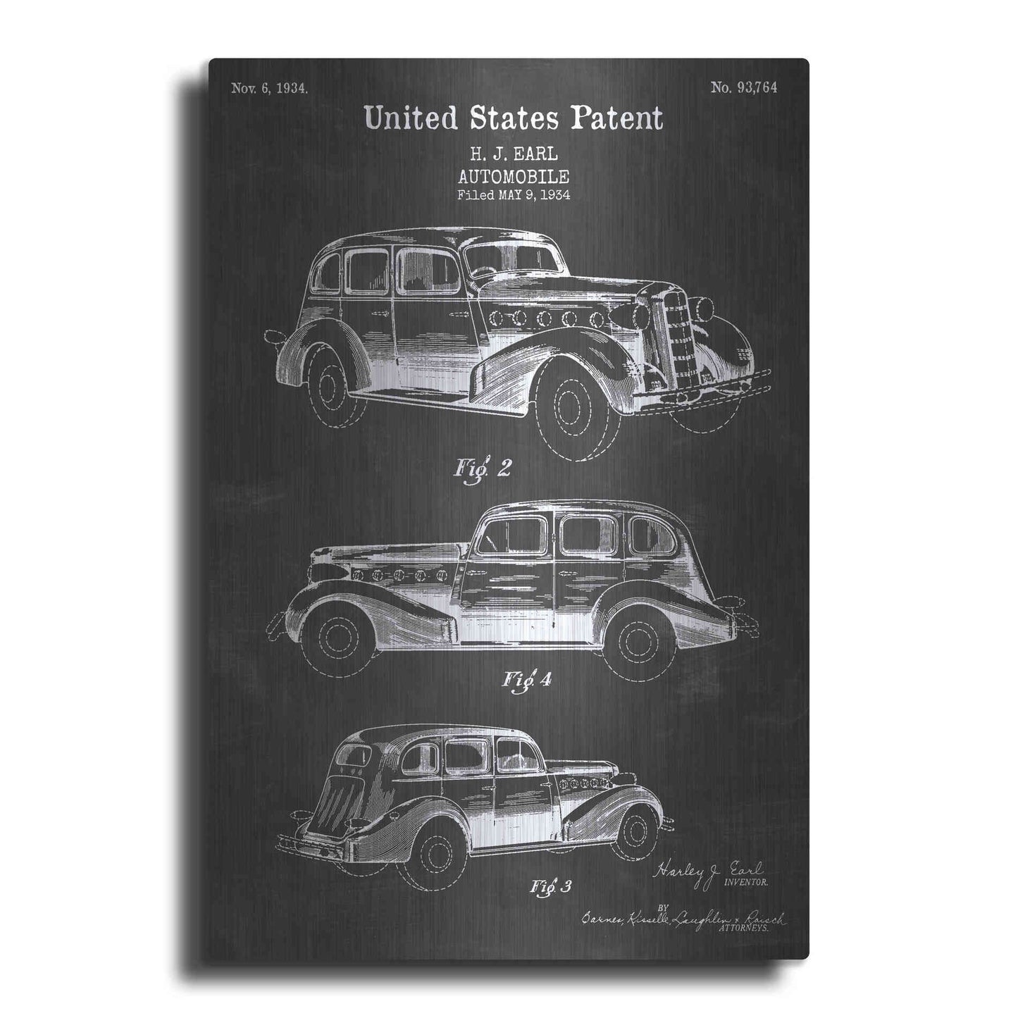 Luxe Metal Art 'Luxury Automobile Blueprint Patent Chalkboard' Metal Wall Art