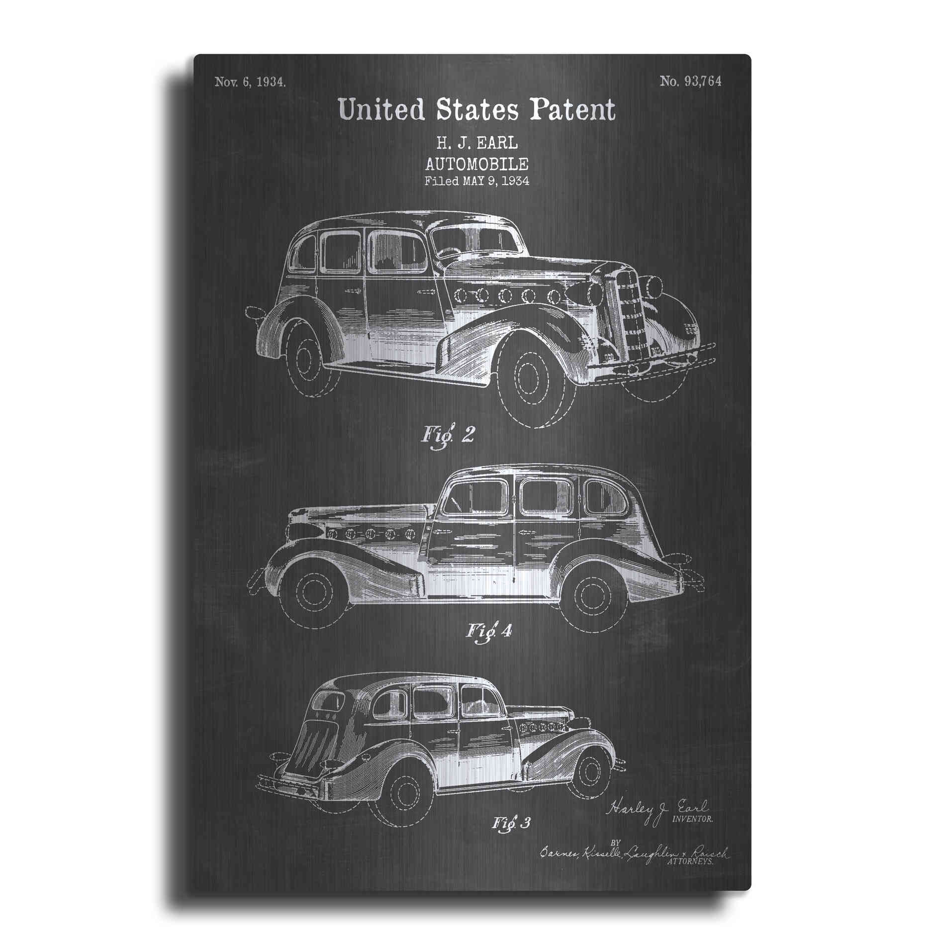Luxe Metal Art 'Luxury Automobile Blueprint Patent Chalkboard' Metal Wall Art