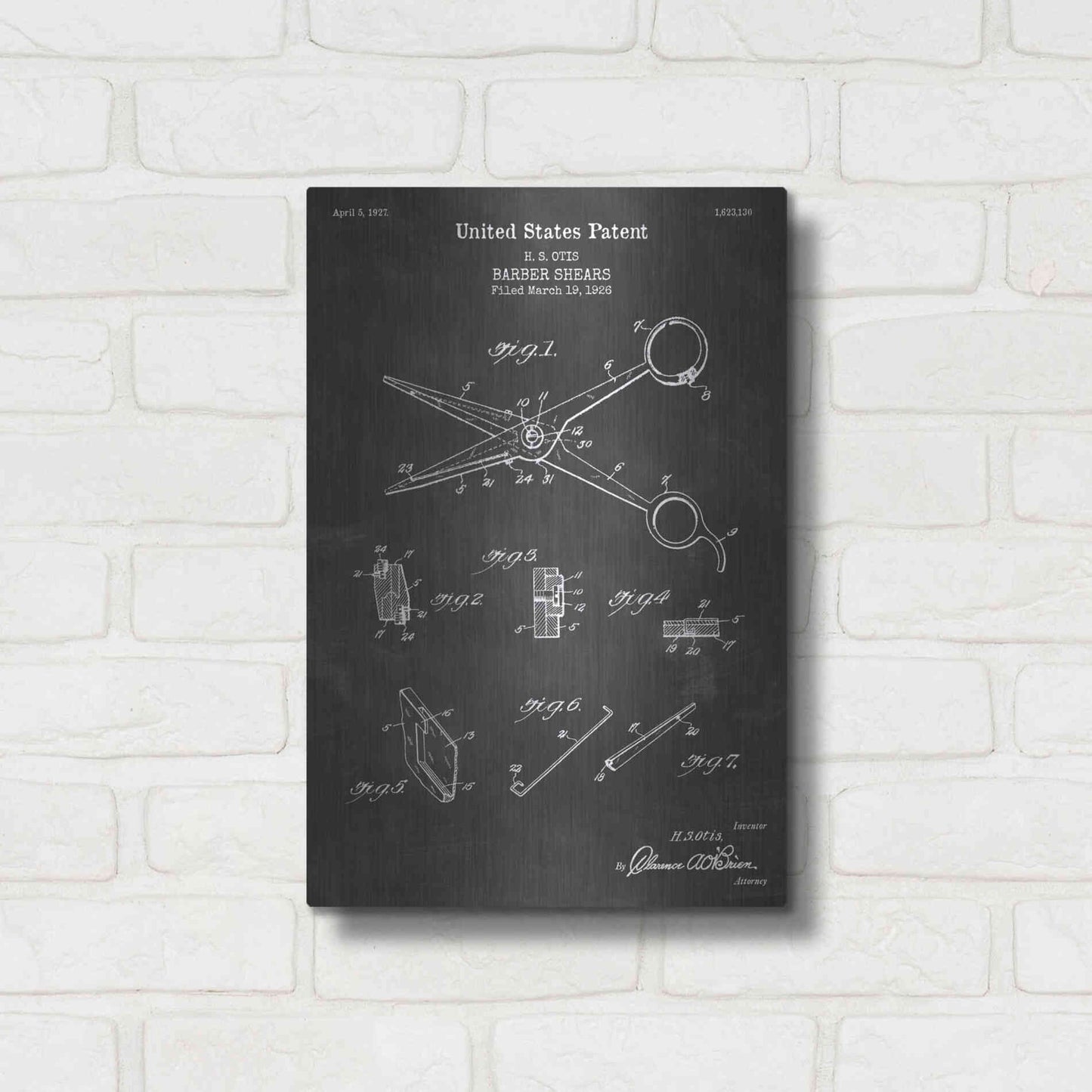Luxe Metal Art 'Barber Shears Blueprint Patent Chalkboard' Metal Wall Art,12x16