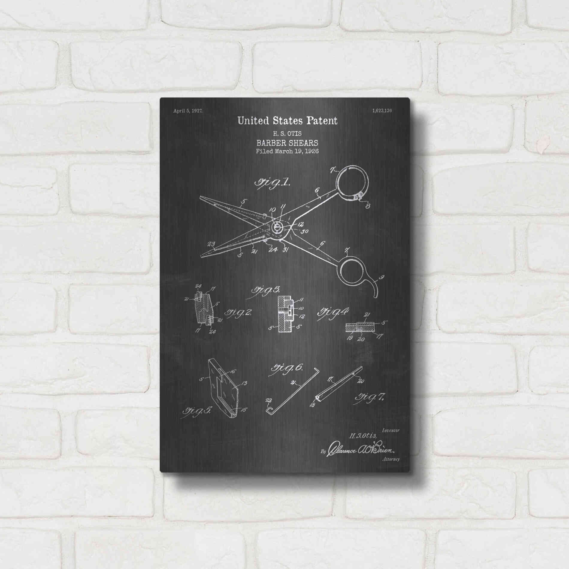 Luxe Metal Art 'Barber Shears Blueprint Patent Chalkboard' Metal Wall Art,12x16