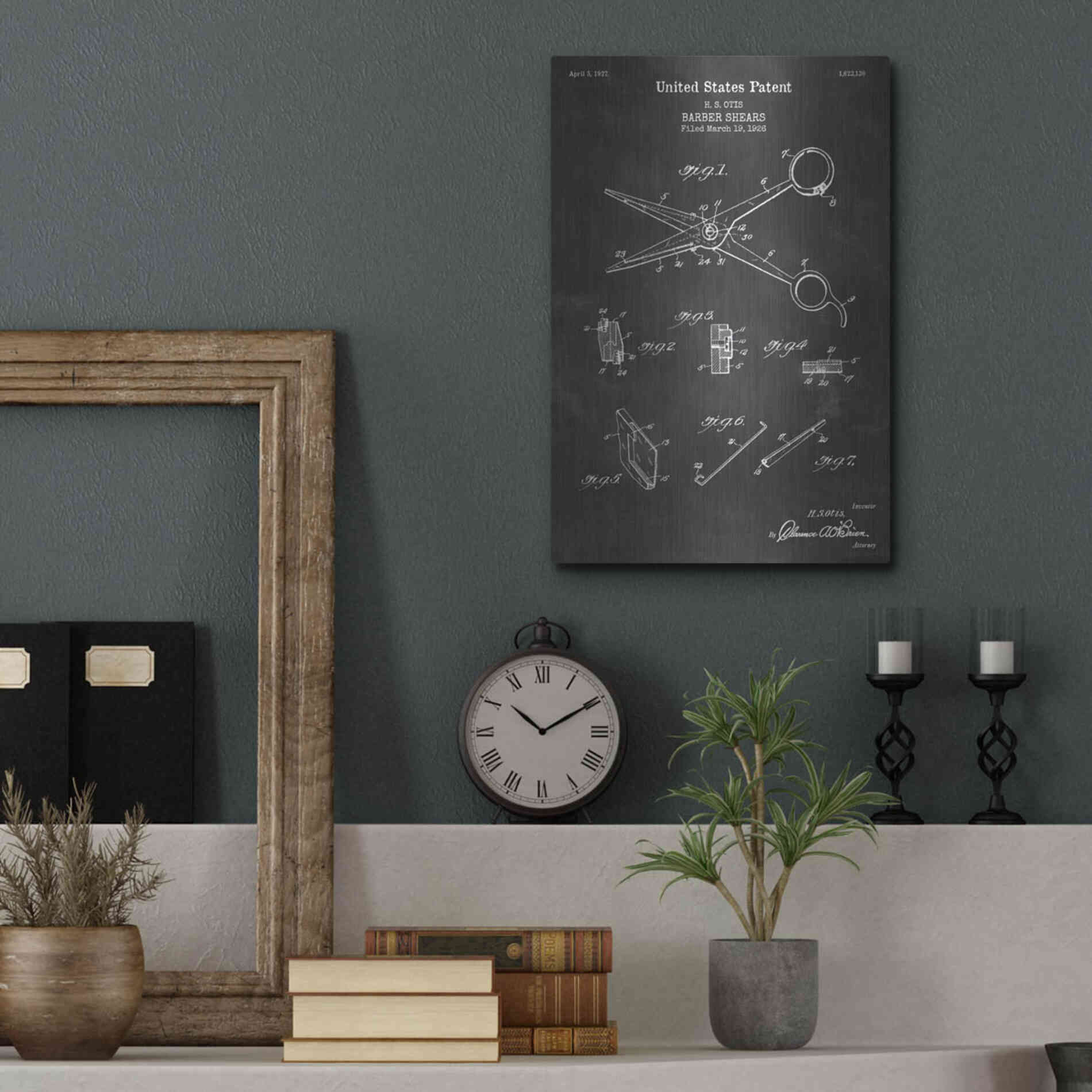Luxe Metal Art 'Barber Shears Blueprint Patent Chalkboard' Metal Wall Art,12x16