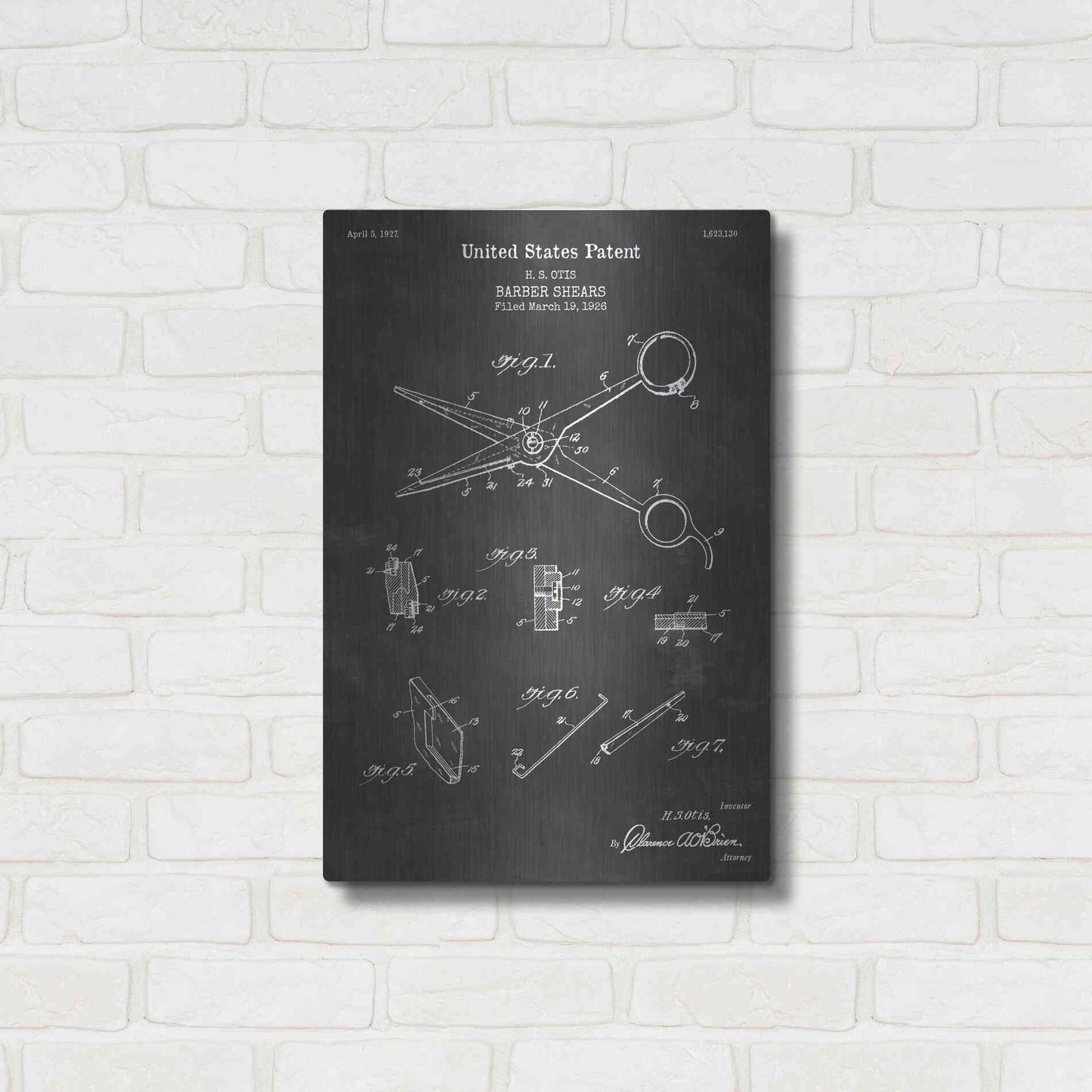 Luxe Metal Art 'Barber Shears Blueprint Patent Chalkboard' Metal Wall Art,16x24