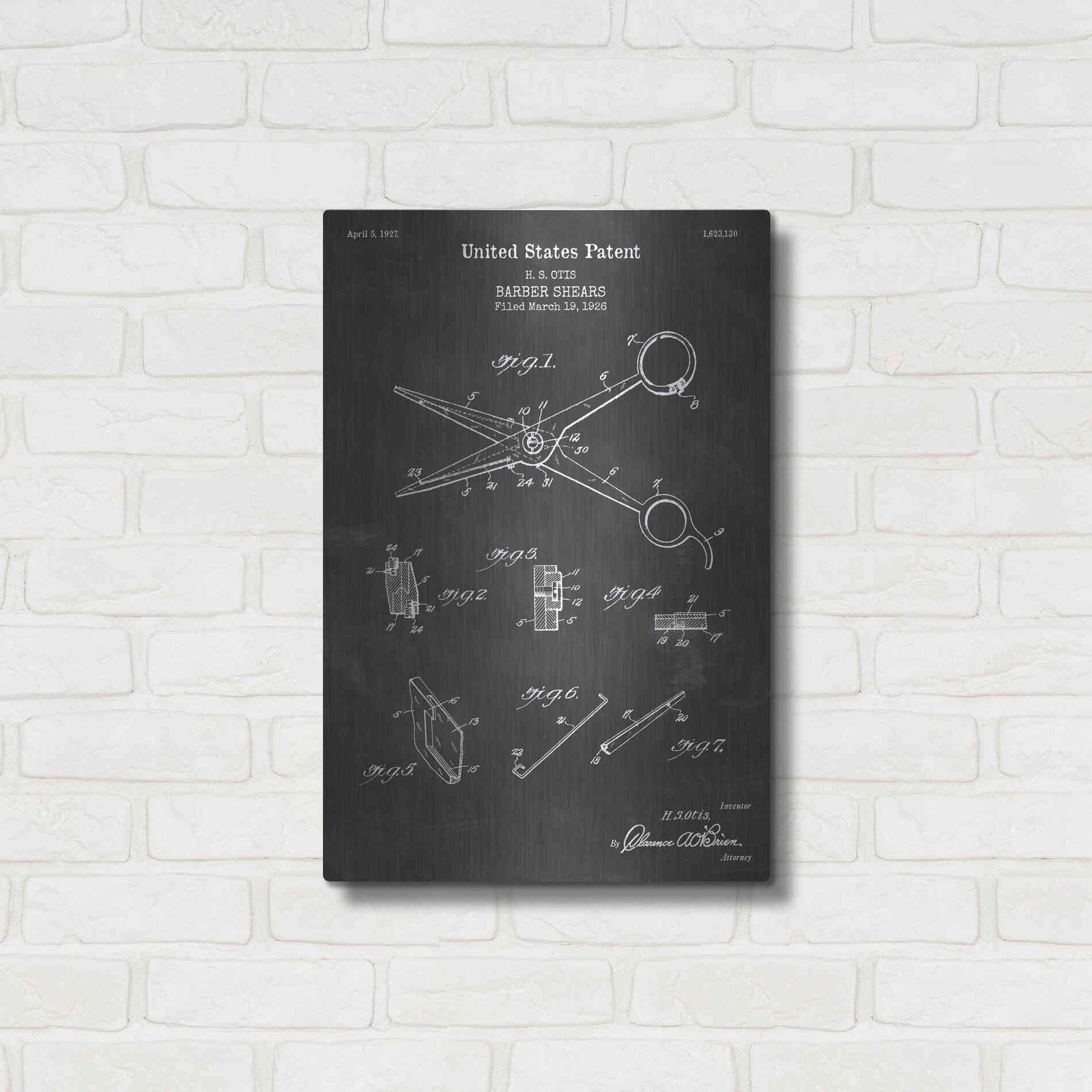 Luxe Metal Art 'Barber Shears Blueprint Patent Chalkboard' Metal Wall Art,16x24