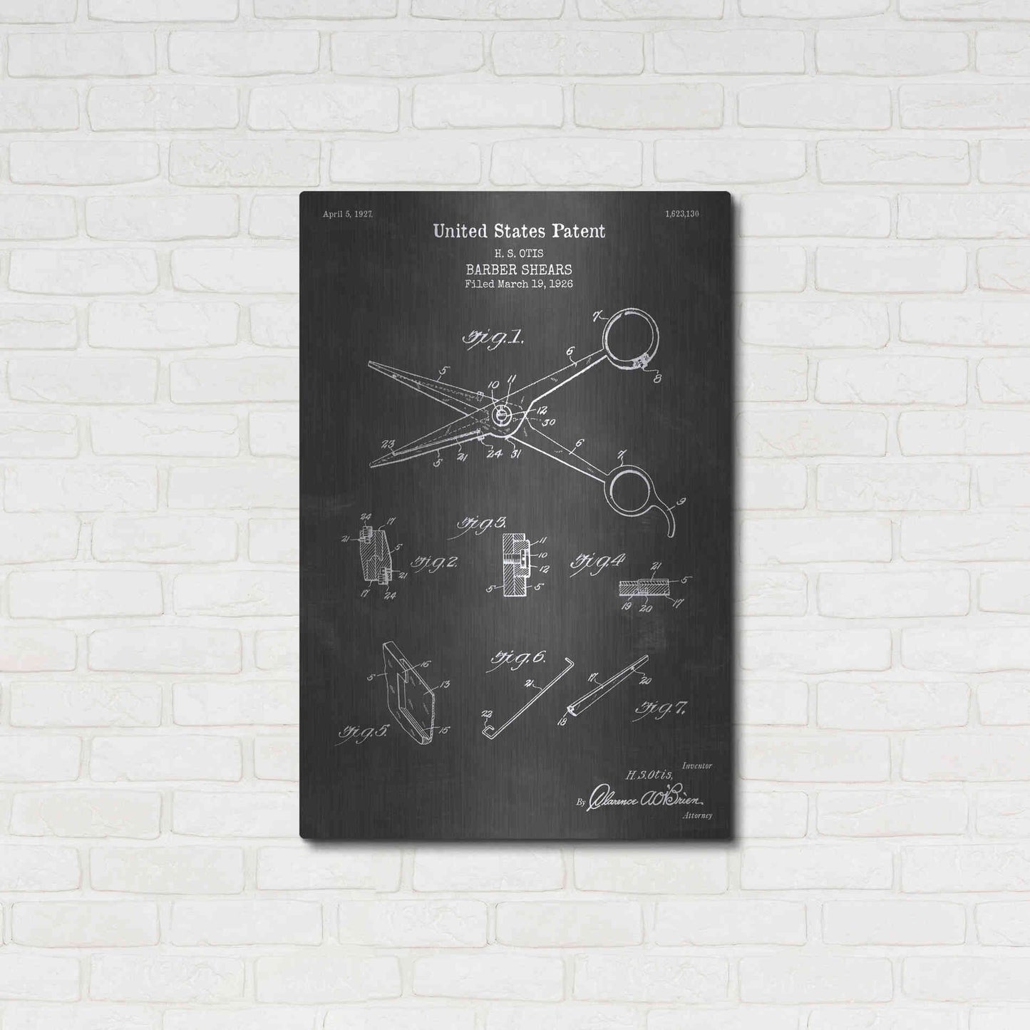 Luxe Metal Art 'Barber Shears Blueprint Patent Chalkboard' Metal Wall Art,24x36