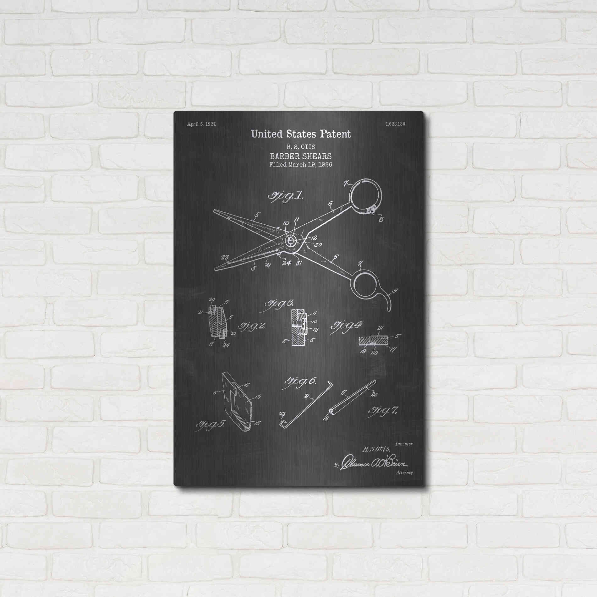 Luxe Metal Art 'Barber Shears Blueprint Patent Chalkboard' Metal Wall Art,24x36