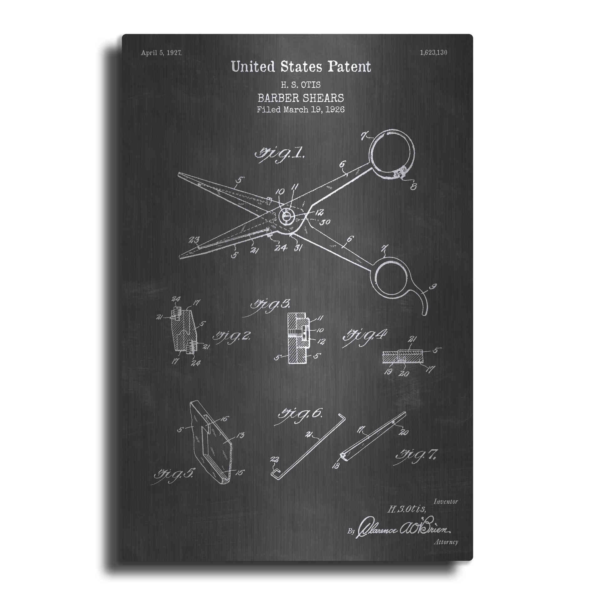 Luxe Metal Art 'Barber Shears Blueprint Patent Chalkboard' Metal Wall Art