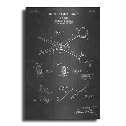 Luxe Metal Art 'Barber Shears Blueprint Patent Chalkboard' Metal Wall Art