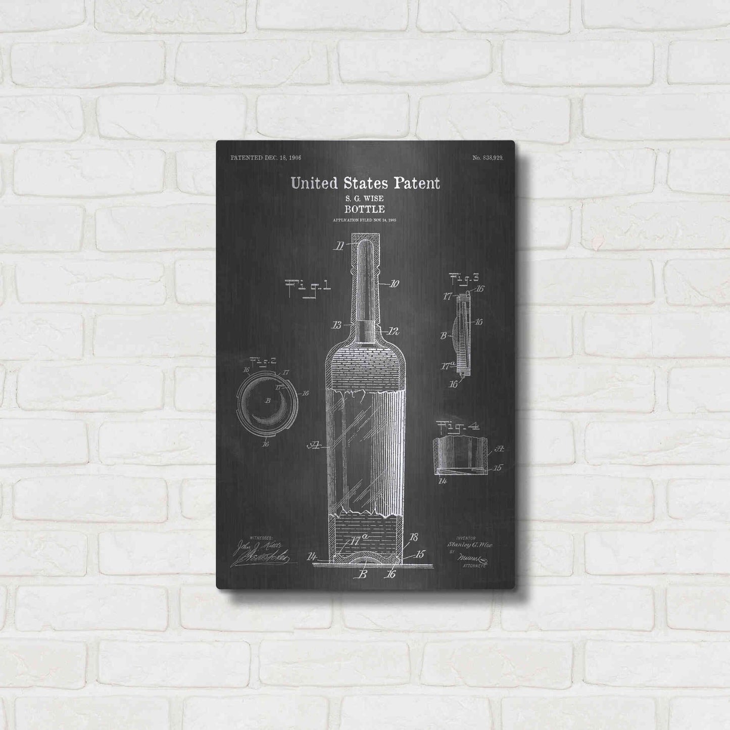 Luxe Metal Art 'Bottle Blueprint Patent Chalkboard' Metal Wall Art,16x24