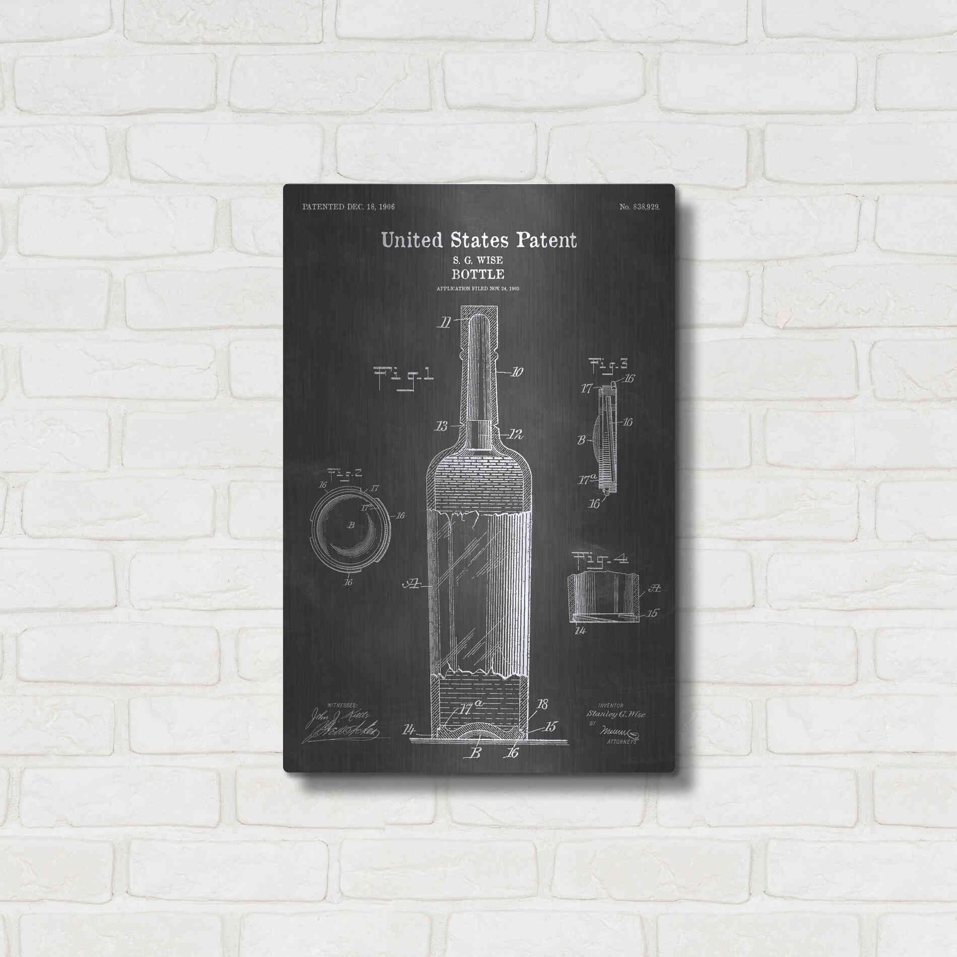 Luxe Metal Art 'Bottle Blueprint Patent Chalkboard' Metal Wall Art,16x24