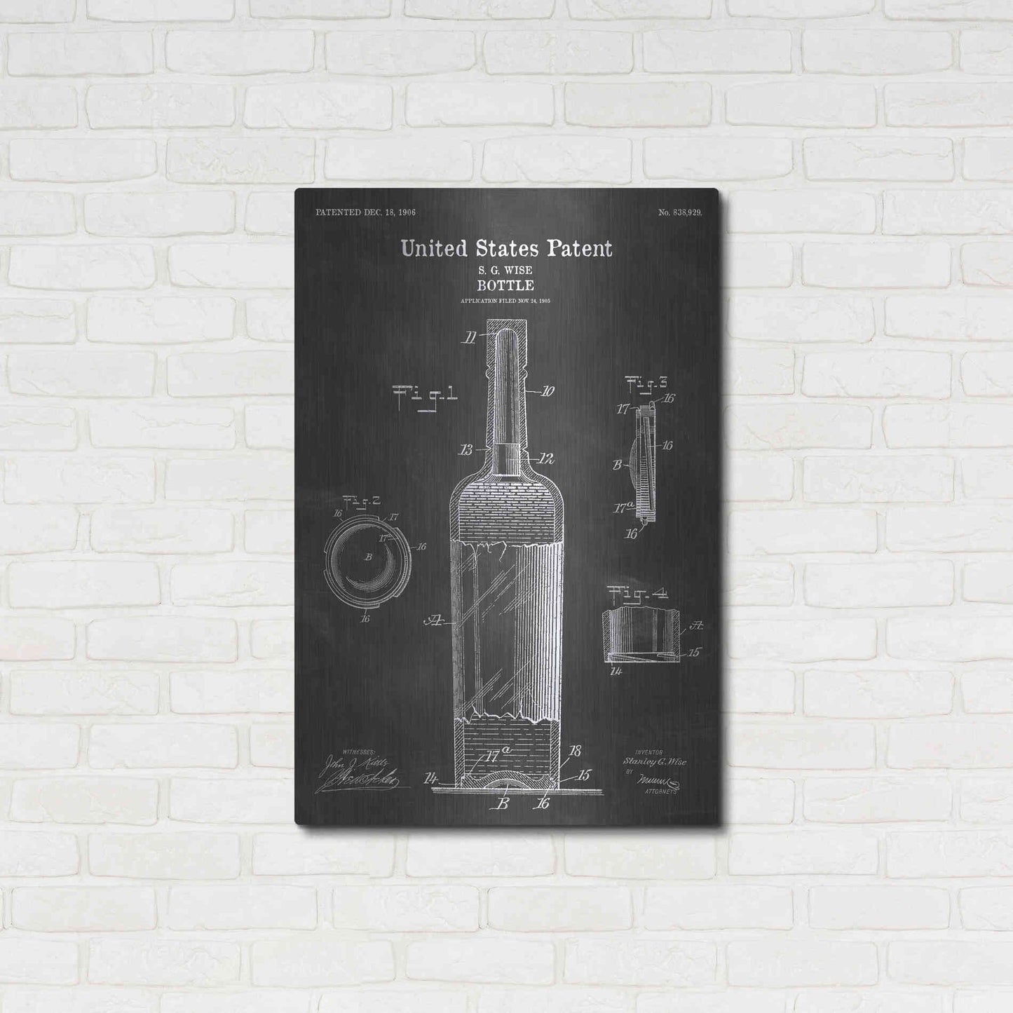Luxe Metal Art 'Bottle Blueprint Patent Chalkboard' Metal Wall Art,24x36