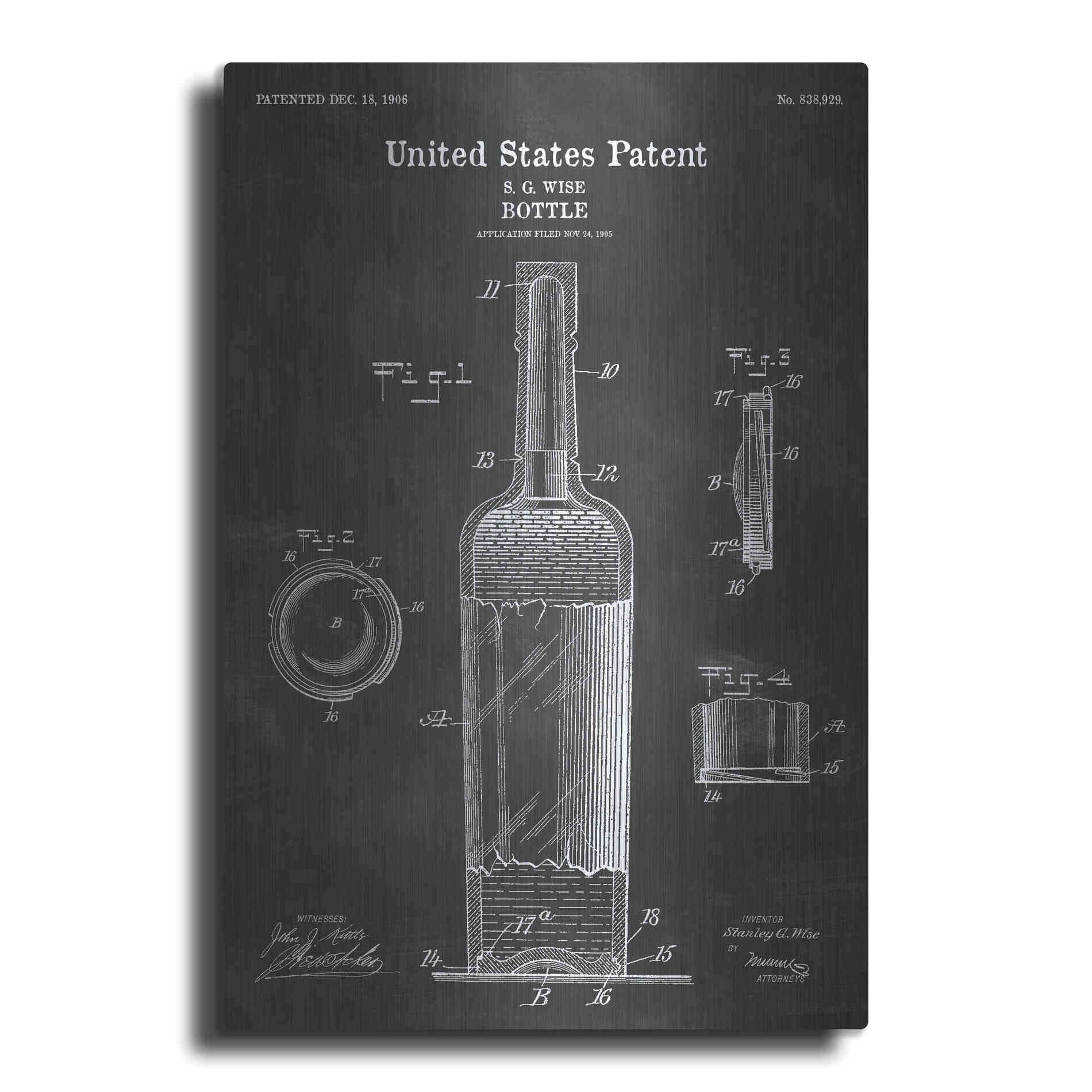 Luxe Metal Art 'Bottle Blueprint Patent Chalkboard' Metal Wall Art