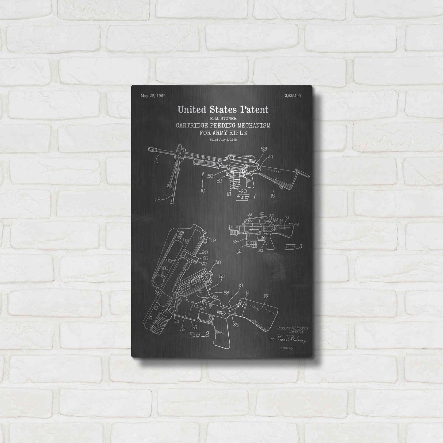 Luxe Metal Art 'Ammunition Feeder for Army Rifle Blueprint Patent Chalkboard' Metal Wall Art,16x24