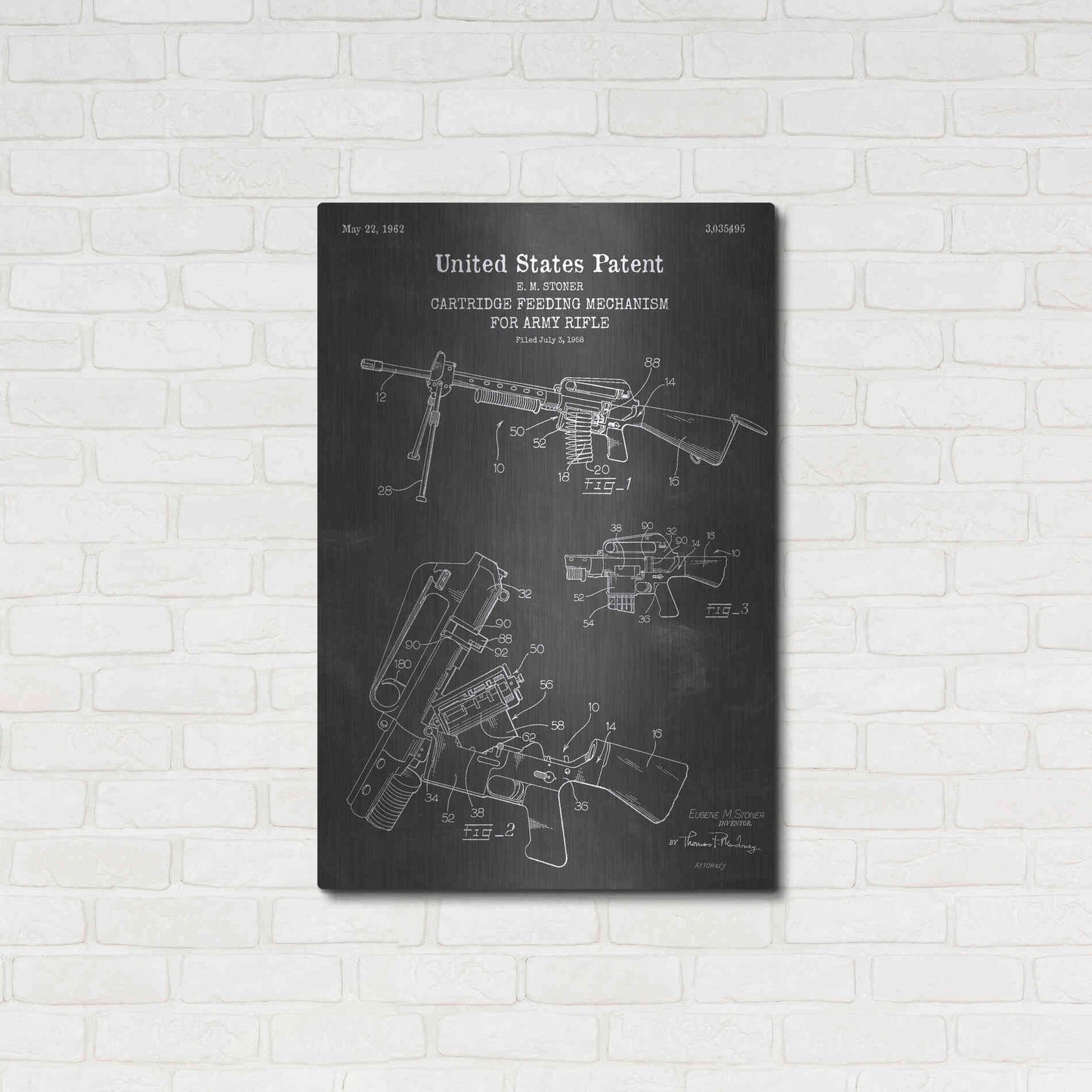 Luxe Metal Art 'Ammunition Feeder for Army Rifle Blueprint Patent Chalkboard' Metal Wall Art,24x36