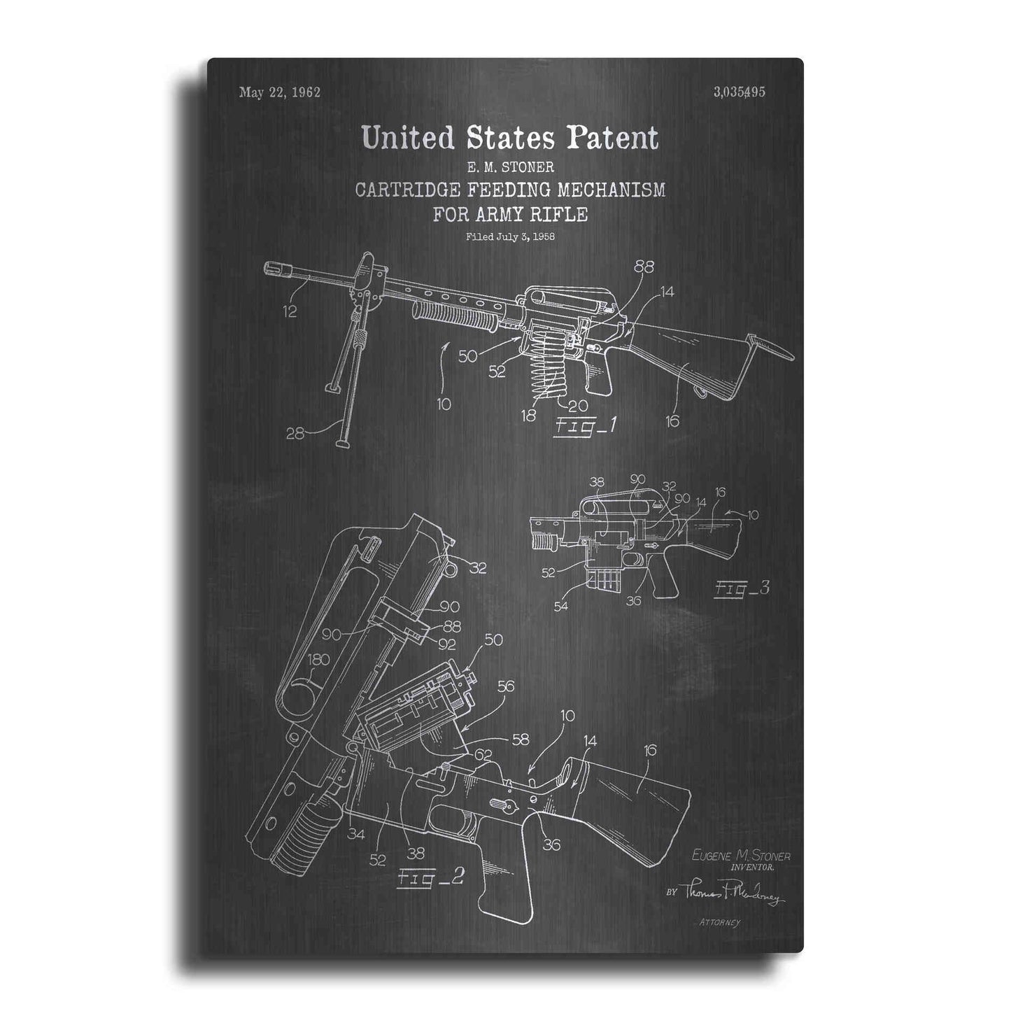 Luxe Metal Art 'Ammunition Feeder for Army Rifle Blueprint Patent Chalkboard' Metal Wall Art