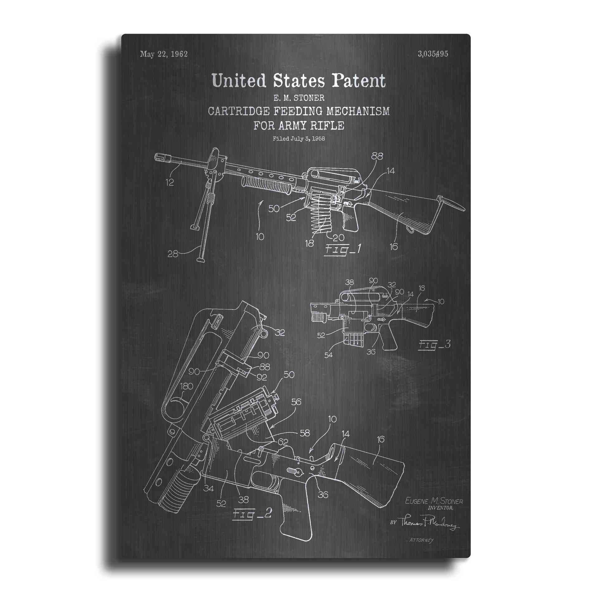 Luxe Metal Art 'Ammunition Feeder for Army Rifle Blueprint Patent Chalkboard' Metal Wall Art